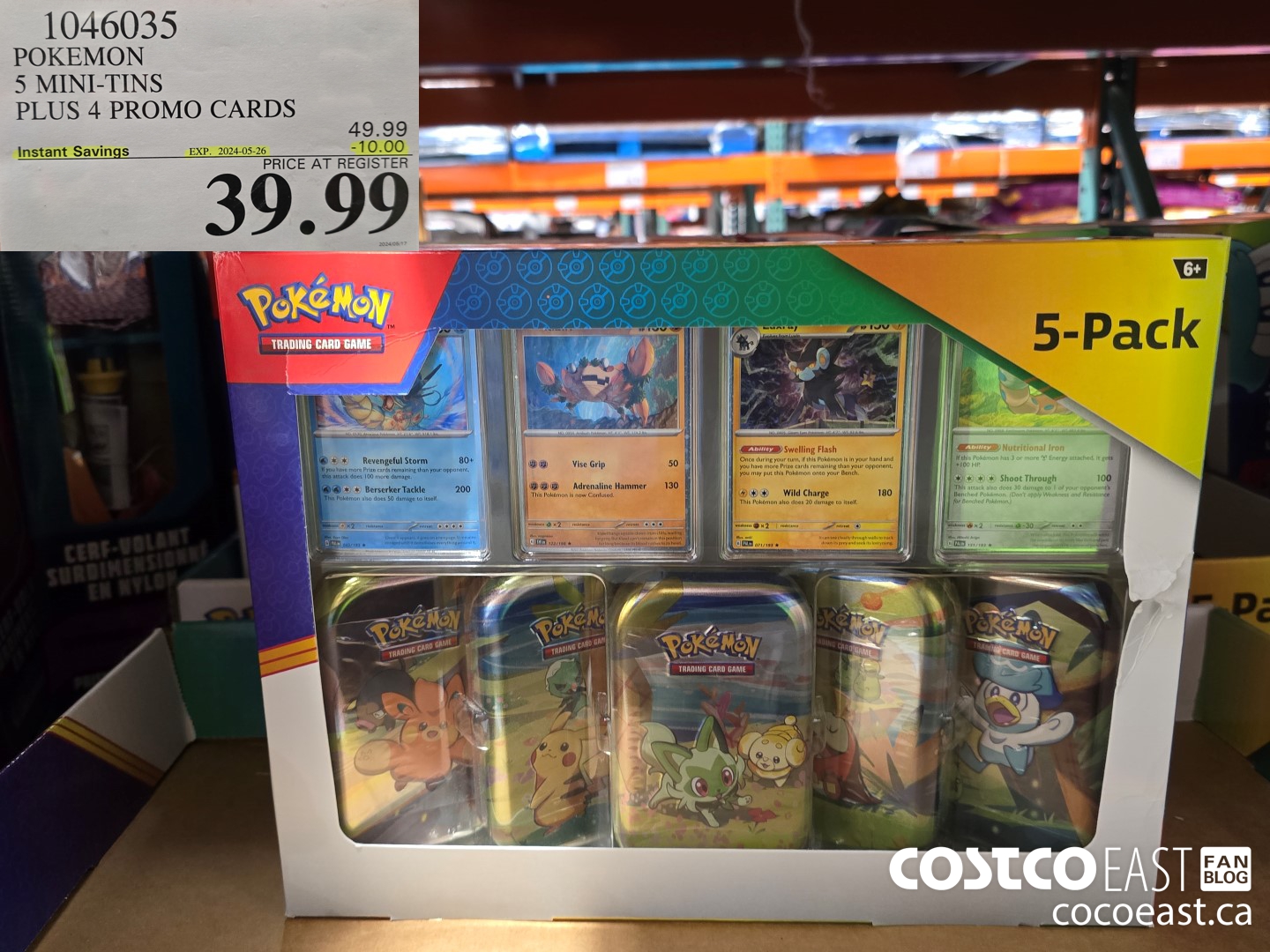 1046035 POKEMON 5 MINI-TINS PLUS 4 PROMO CARDS ($10.00 INSTANT SAVINGS EXPIRES ON 2024-05-26) $39.99