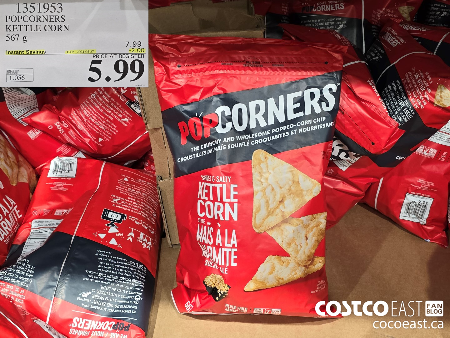 1351953 POPCORNERS KETTLE POPPED CHIPS 567 G ($2.00 INSTANT SAVINGS EXPIRES ON 2024-05-27) $5.99