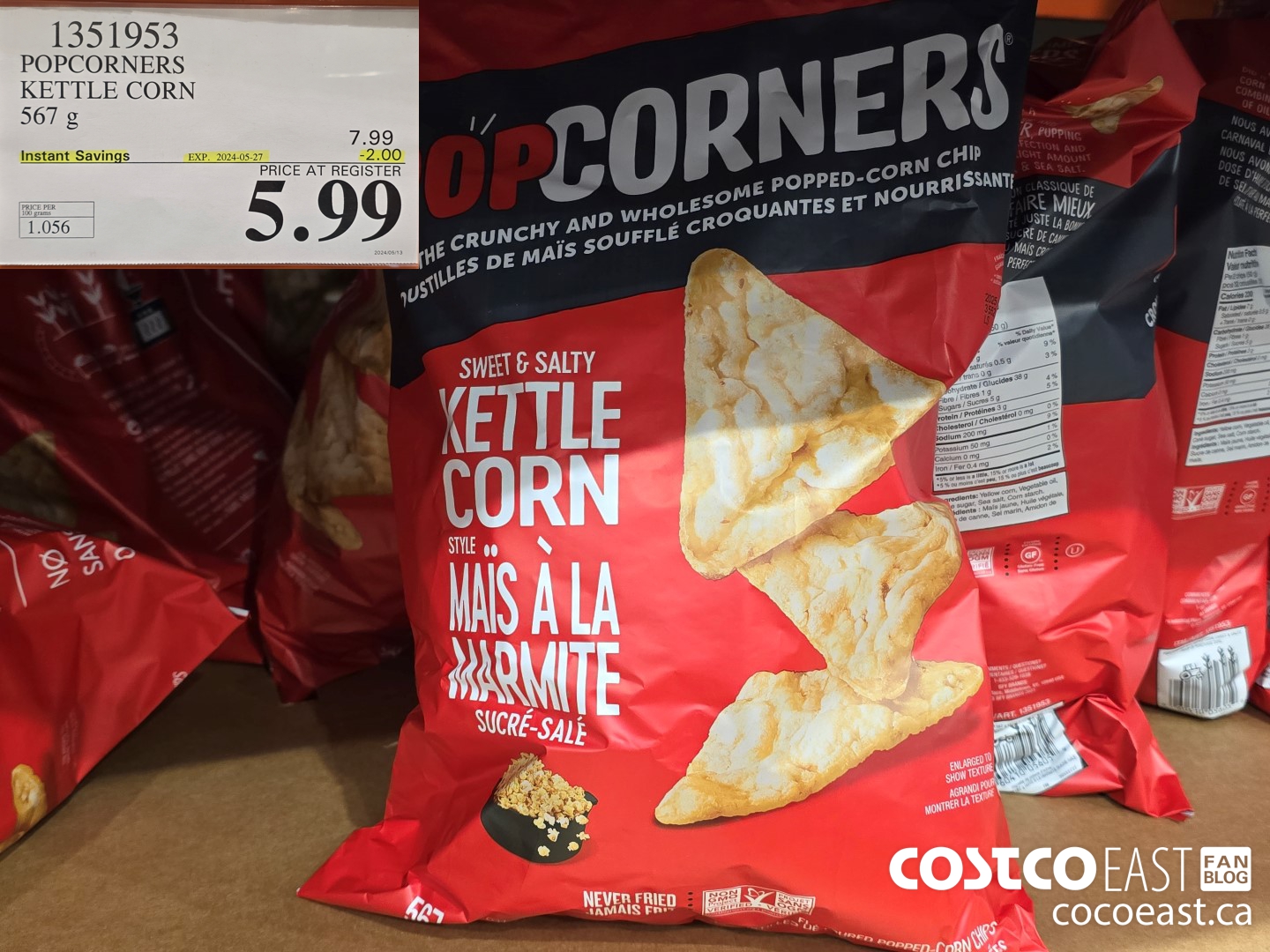 1351953 POPCORNERS KETTLE POPPED CHIPS 567 G ($2.00 INSTANT SAVINGS EXPIRES ON 2024-05-27) $5.99