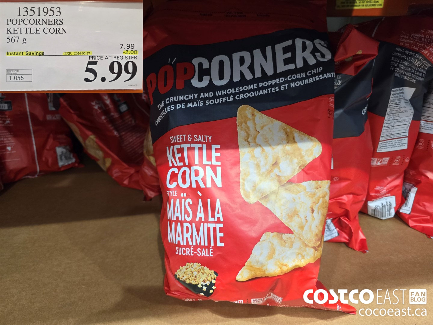 1351953 POPCORNERS KETTLE POPPED CHIPS 567 G ($2.00 INSTANT SAVINGS EXPIRES ON 2024-05-27) $5.99