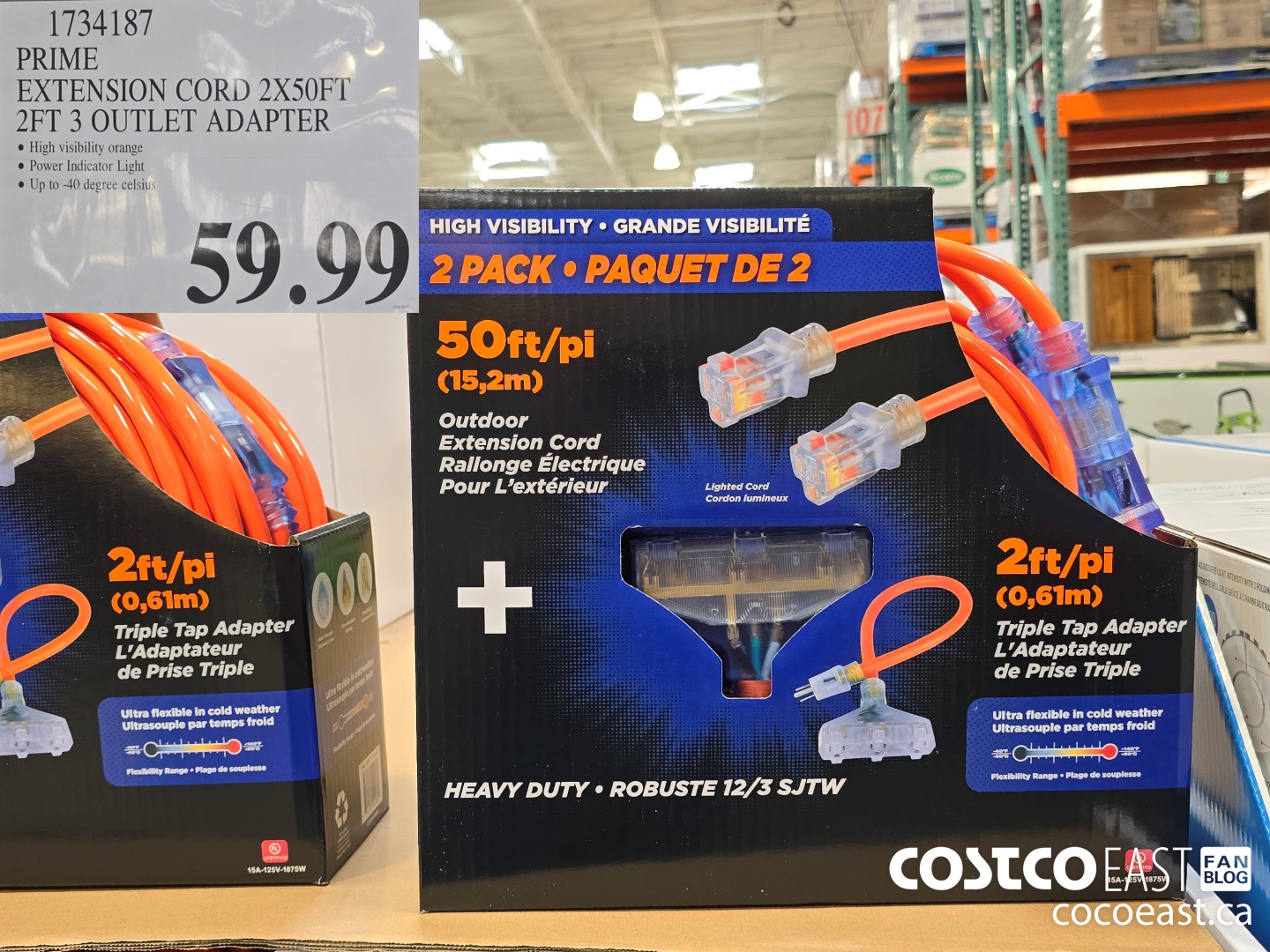 1734187 PRIME EXTENSION CORD 2X50FT 2FT 3 OUTLET ADAPTER $59.99