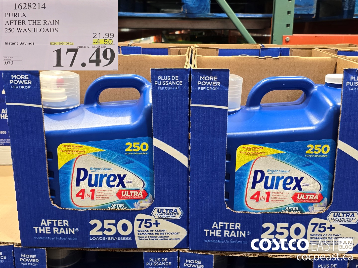 1628214 PUREX AFTER THE RAIN 250 washloads ($4.50 INSTANT SAVINGS EXPIRES ON 2024-06-02) $17.49