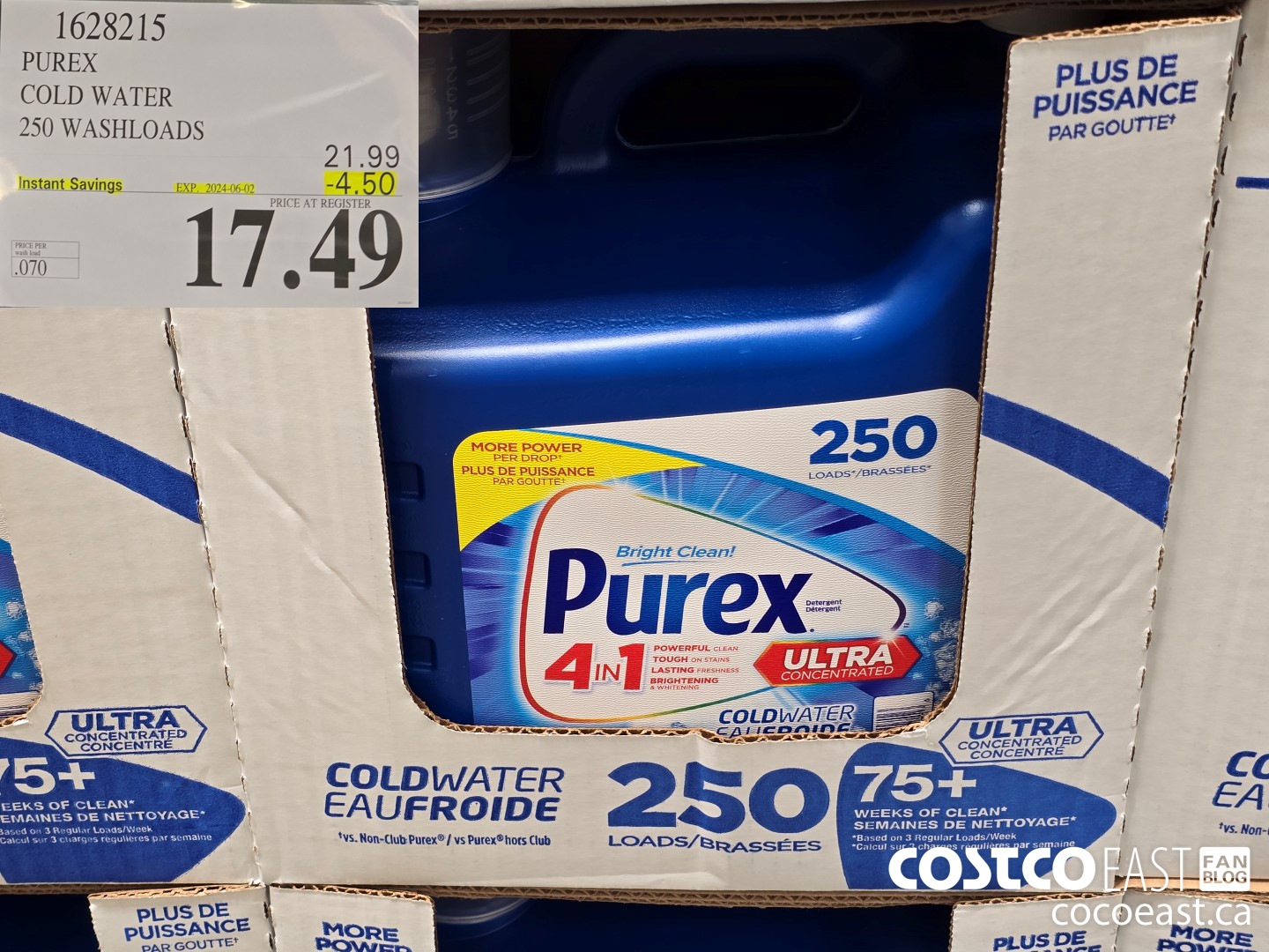 1628215 PUREX COLD WATER 250 washloads ($4.50 INSTANT SAVINGS EXPIRES ON 2024-06-02) $17.49