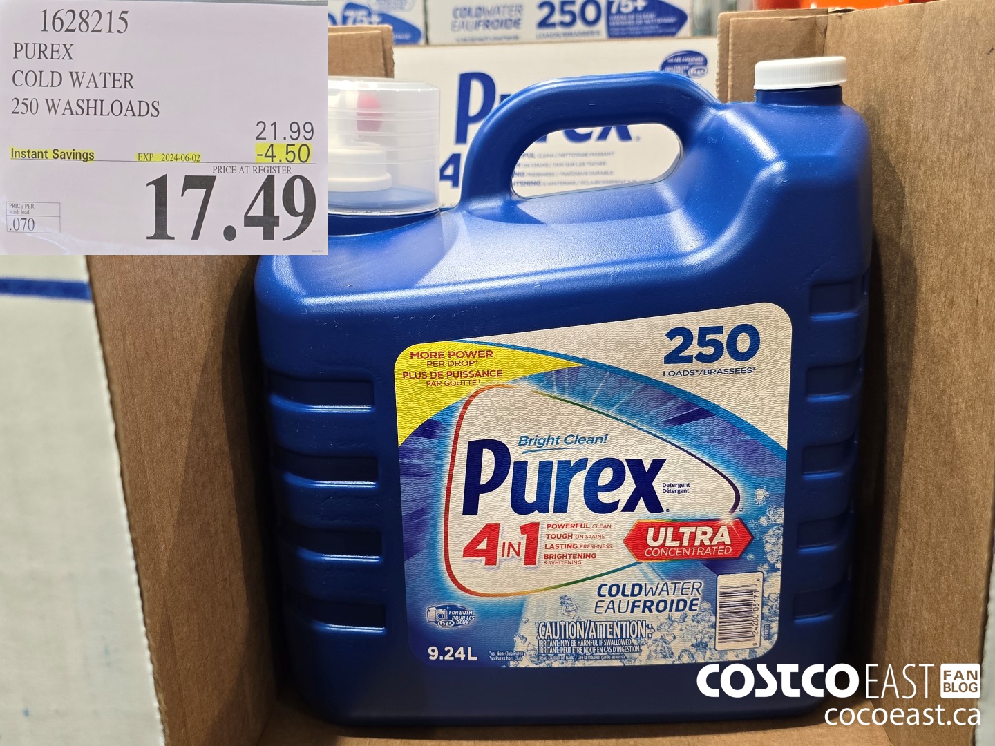 1628215 PUREX COLD WATER 250 washloads ($4.50 INSTANT SAVINGS EXPIRES ON 2024-06-02) $17.49