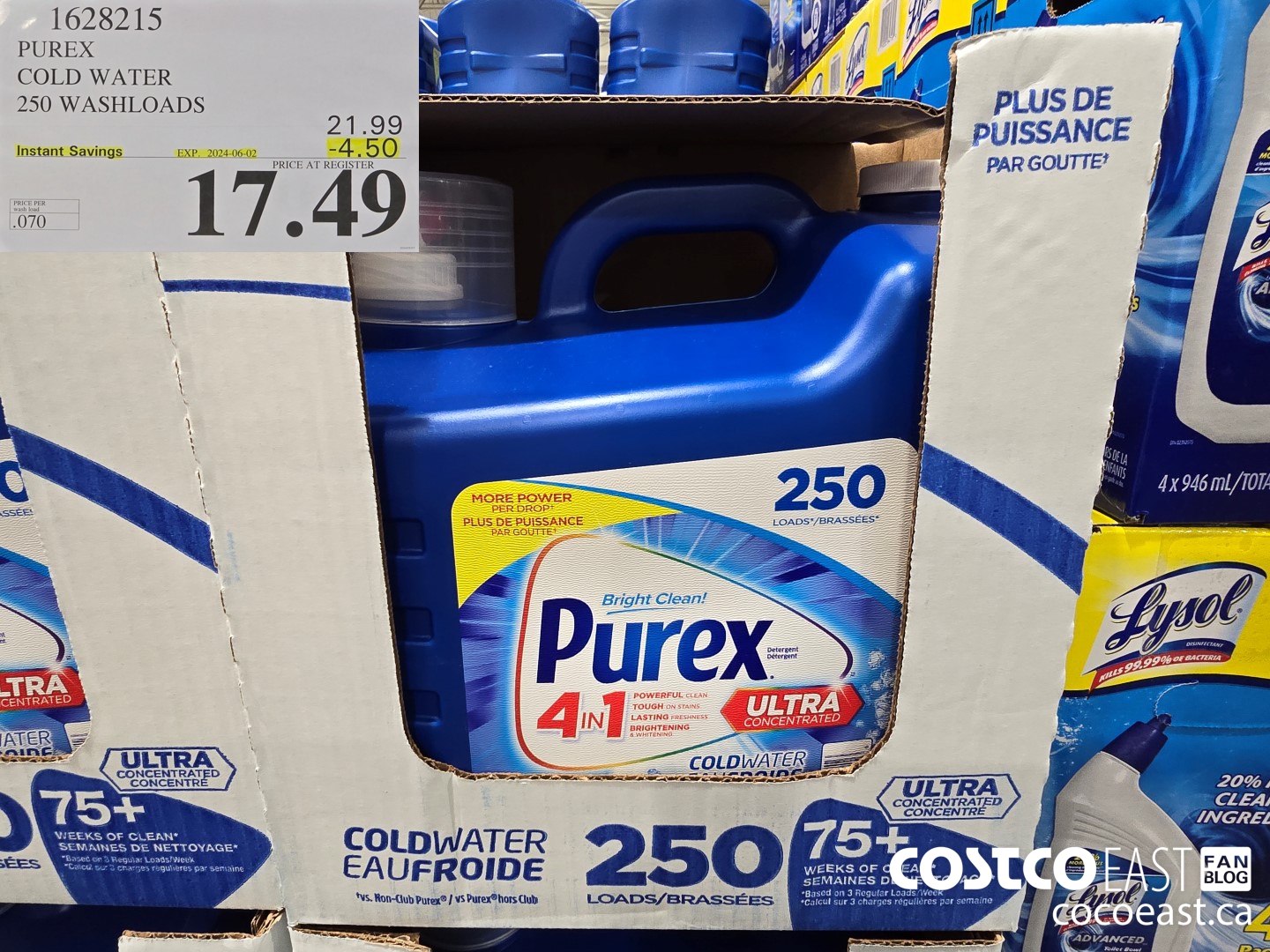 1628215 PUREX COLD WATER 250 washloads ($4.50 INSTANT SAVINGS EXPIRES ON 2024-06-02) $17.49