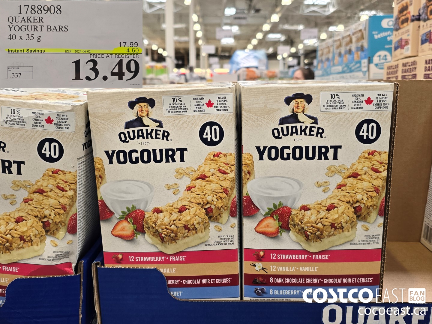 1788908 QUAKER YOGURT BARS 40 x 31g ($4.50 INSTANT SAVINGS EXPIRES ON 2024-06-02) $13.49