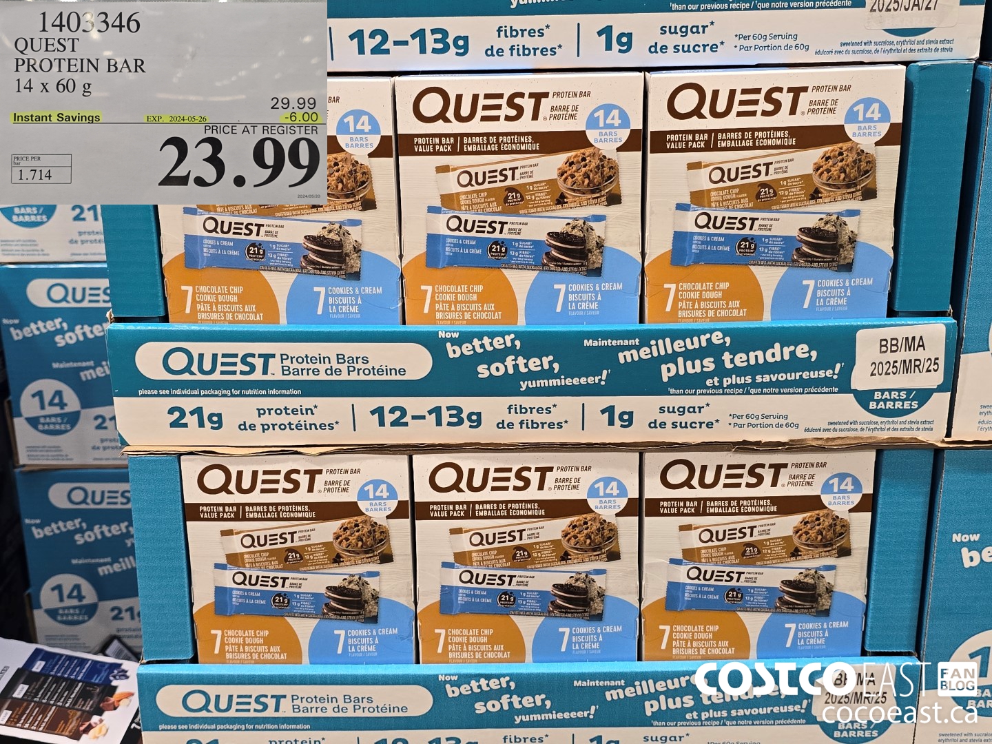 1403346 QUEST PROTEIN BARS 14 X 60G ($6.00 INSTANT SAVINGS EXPIRES ON 2024-05-26) $23.99