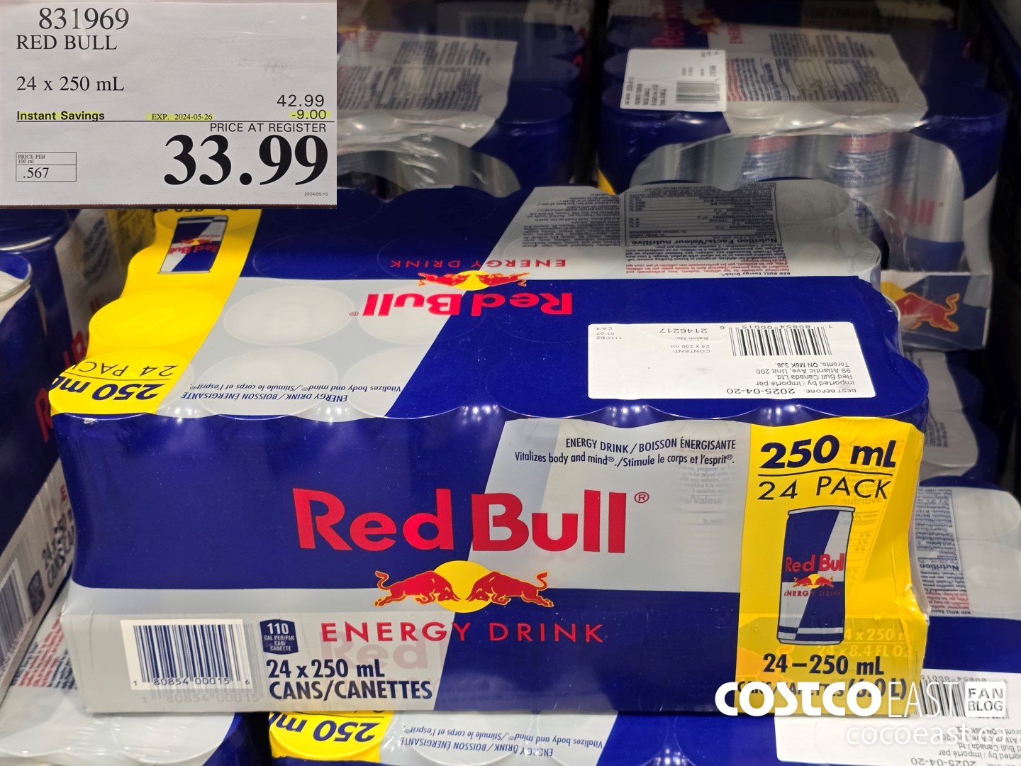 831969 RED BULL ENERGY DRINK 24 x 250 mL ($9.00 INSTANT SAVINGS EXPIRES ON 2024-05-26) $33.99