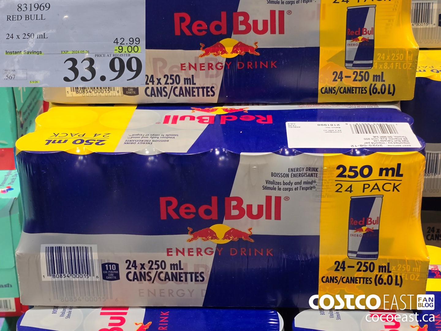 831969 RED BULL ENERGY DRINK 24 x 250 mL ($9.00 INSTANT SAVINGS EXPIRES ON 2024-05-26) $33.99
