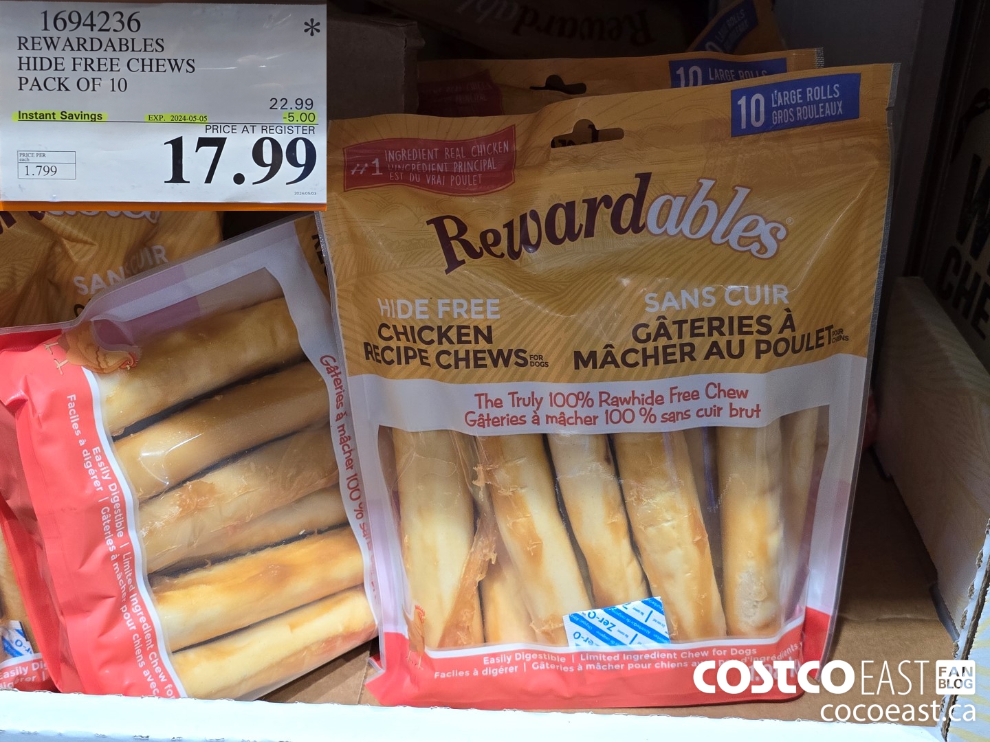 1694236 REWARDABLES HIDE FREE CHEWS PACK OF 10 ($5.00 INSTANT SAVINGS EXPIRES ON 2024-05-05) $17.99