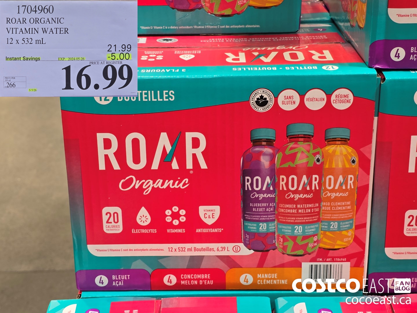 1704960 ROAR ORGANIC VARIETY WATER 12 X 532 ML ($5.00 INSTANT SAVINGS EXPIRES ON 2024-05-26) $16.99