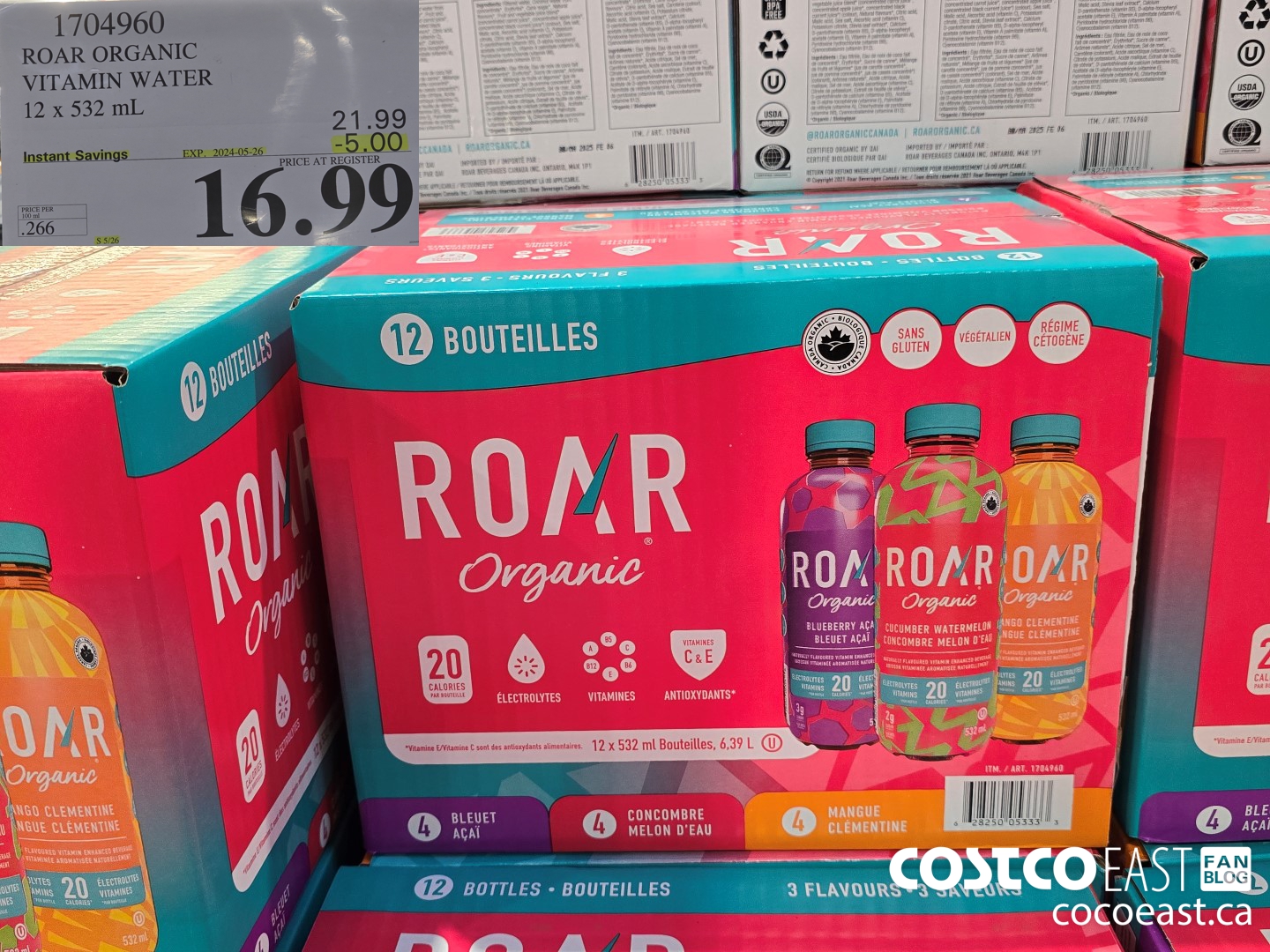 1704960 ROAR ORGANIC VARIETY WATER 12 X 532 ML ($5.00 INSTANT SAVINGS EXPIRES ON 2024-05-26) $16.99