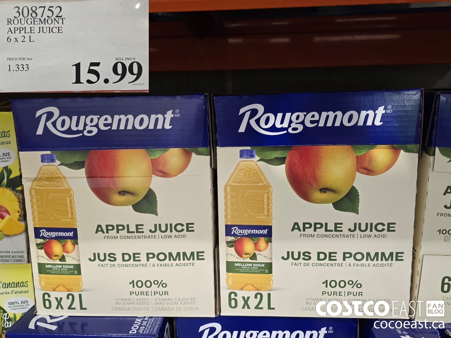 308752 ROUGEMONT APPLE JUICE 6 X 2 L $15.99
