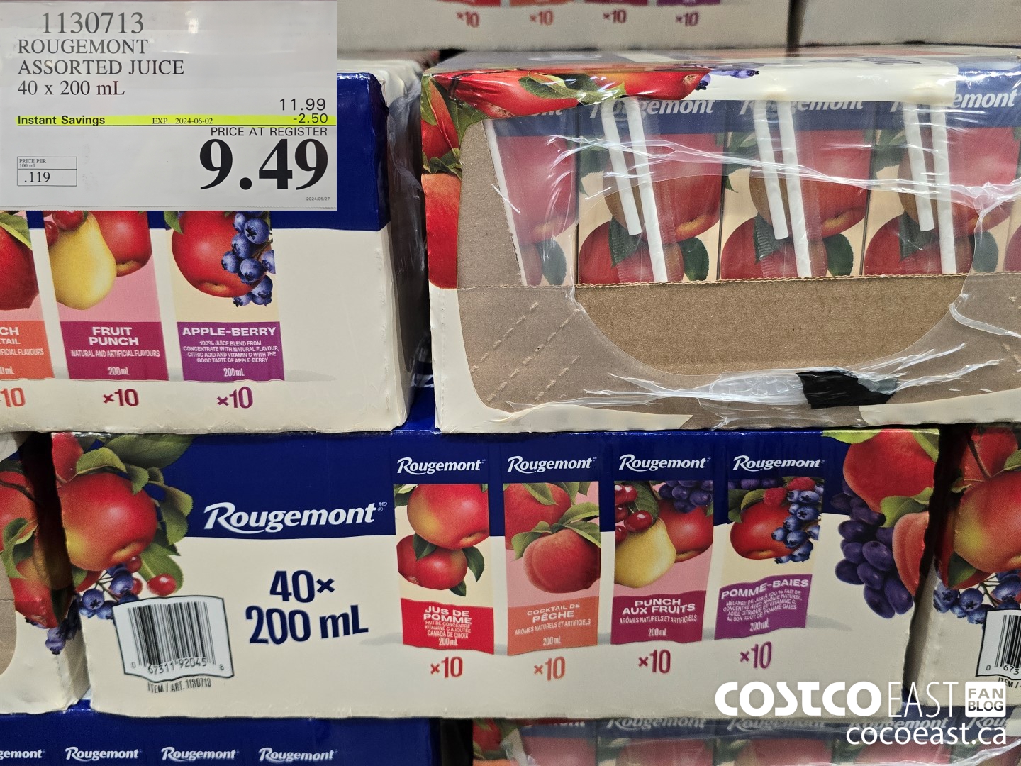 1130713 ROUGEMONT ASSORTED JUICE 40 X 200 ML ($2.50 INSTANT SAVINGS EXPIRES ON 2024-06-02) $9.49
