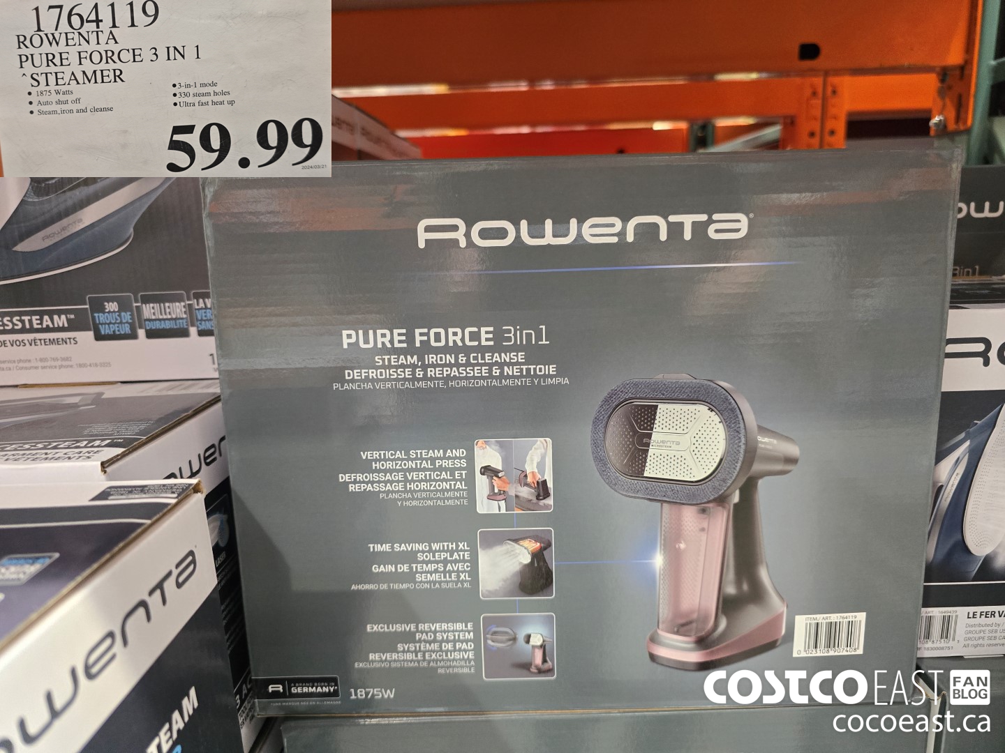 1764119 ROWENTA PURE FORCE 3 IN 1 “STEAMER $59.99