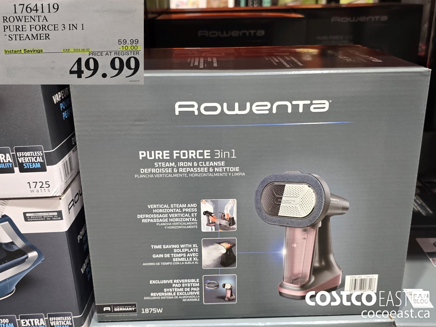 1764119 ROWENTA PURE FORCE 3 IN 1 “STEAMER ($10.00 INSTANT SAVINGS EXPIRES ON 2024-06-02) $49.99
