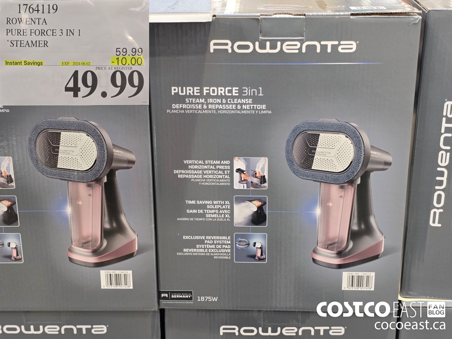 1764119 ROWENTA PURE FORCE 3 IN 1 “STEAMER ($10.00 INSTANT SAVINGS EXPIRES ON 2024-06-02) $49.99