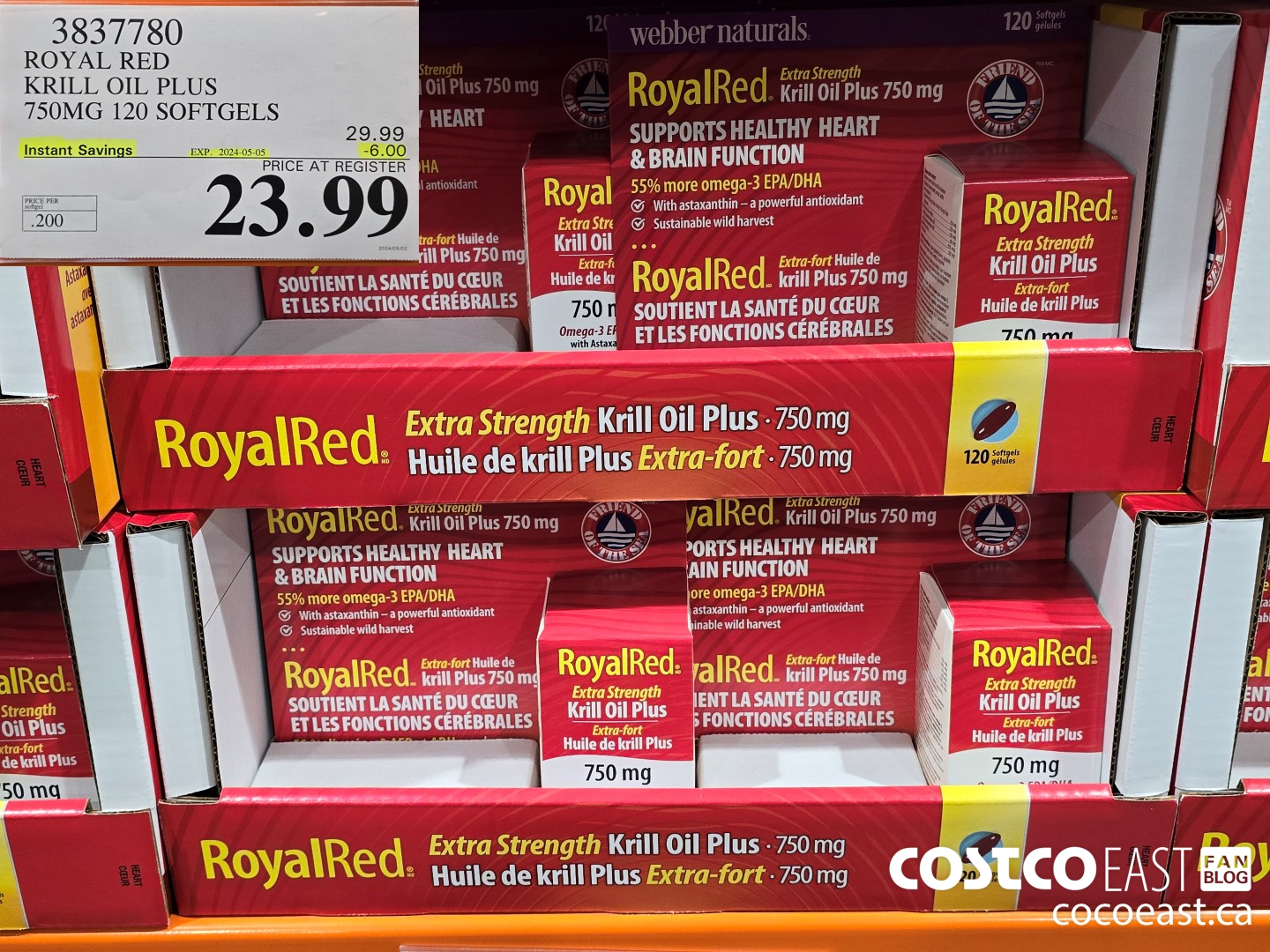 3837780 ROYAL RED KRILL OIL PLUS 750MG 120 SOFTGELS ($6.00 INSTANT SAVINGS EXPIRES ON 2024-05-05) $23.99