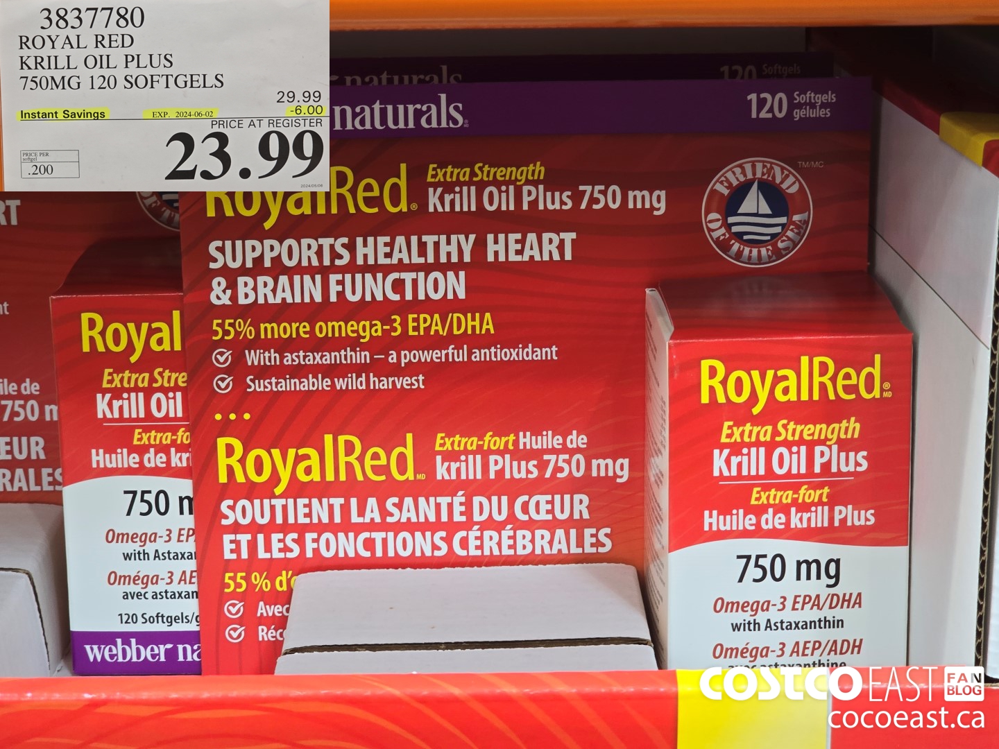 3837780 ROYAL RED KRILL OIL PLUS 750MG 120 SOFTGELS ($6.00 INSTANT SAVINGS EXPIRES ON 2024-06-02) $23.99