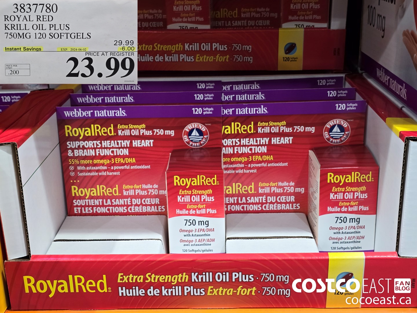 3837780 ROYAL RED KRILL OIL PLUS 750MG 120 SOFTGELS ($6.00 INSTANT SAVINGS EXPIRES ON 2024-06-02) $23.99