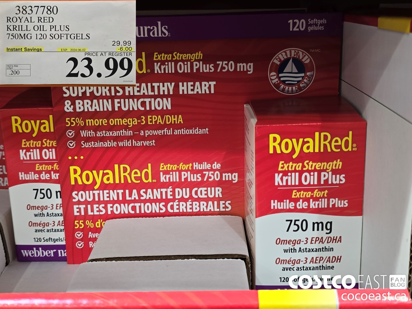 3837780 ROYAL RED KRILL OIL PLUS 750MG 120 SOFTGELS ($6.00 INSTANT SAVINGS EXPIRES ON 2024-06-02) $23.99