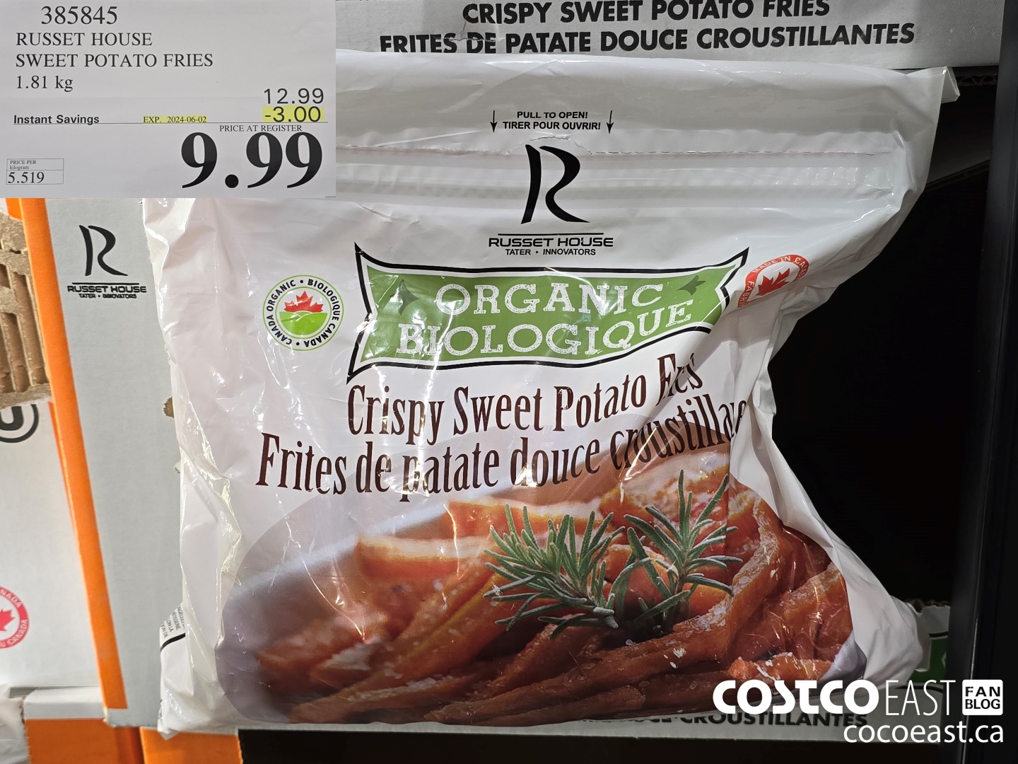 385845 RUSSET HOUSE SWEET POTATO FRIES 1.81 KG ($3.00 INSTANT SAVINGS EXPIRES ON 2024-06-02) $9.99