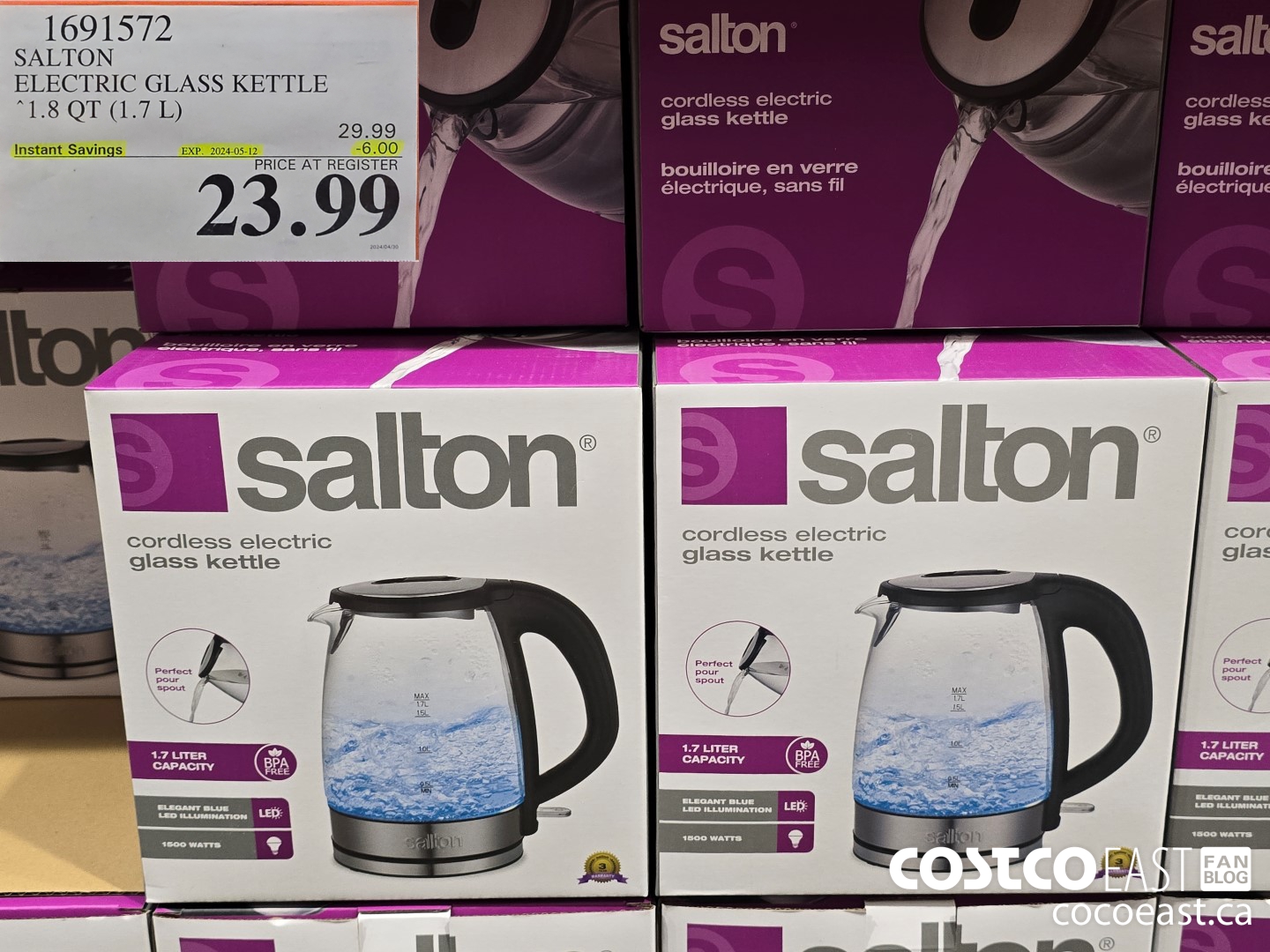 1691572 SALTON CORDLESS ELECTRIC GLASS KETTLE 1.8QT (1.7L) ($6.00 INSTANT SAVINGS EXPIRES ON 2024-05-12) $23.99