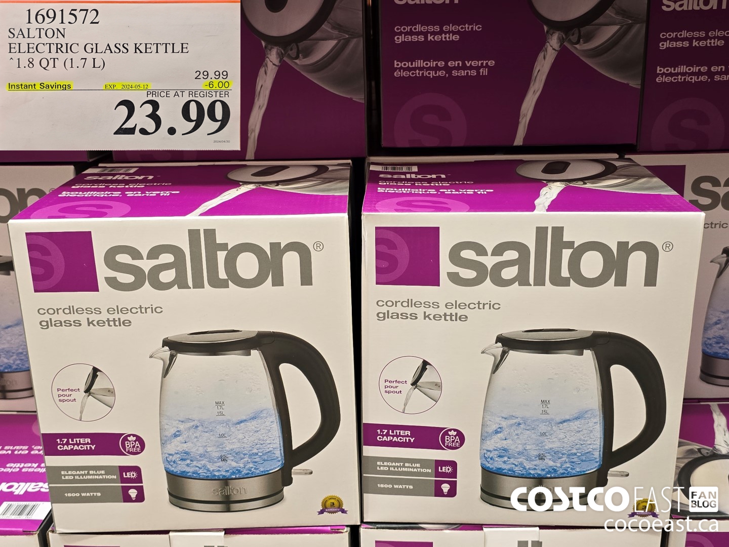 1691572 SALTON CORDLESS ELECTRIC GLASS KETTLE 1.8QT (1.7L) ($6.00 INSTANT SAVINGS EXPIRES ON 2024-05-12) $23.99