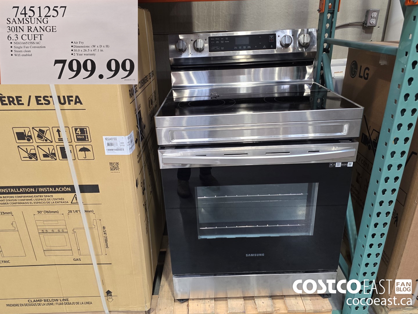 7451257 SAMSUNG 30IN RANGE 6.3 CU. FT. $799.99