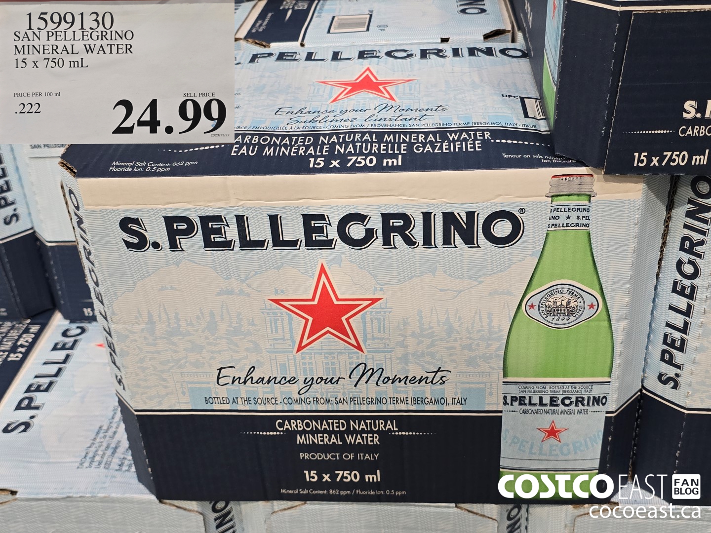 1599130 SAN PELLEGRINO MINERAL WATER 15 x 750 mL $24.99
