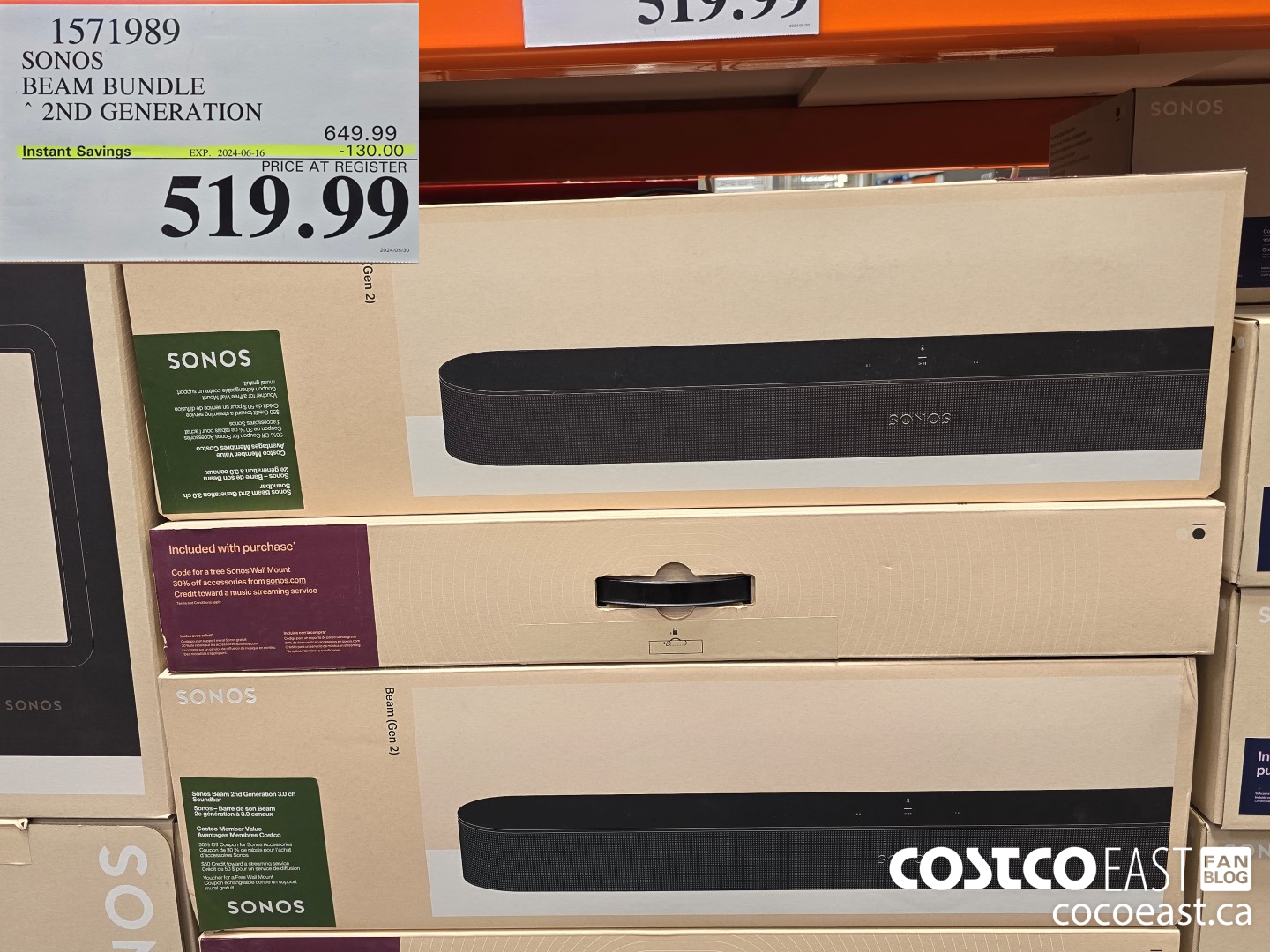 1571989 SONOS BEAM BUNDLE 2ND GENERATION ($130.00 INSTANT SAVINGS EXPIRES ON 2024-06-16) $519.99