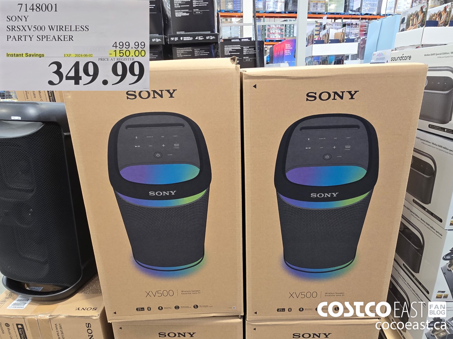7148001 SONY SRSXV500 WIRELESS PARTY SPEAKER ($150.00 INSTANT SAVINGS EXPIRES ON 2024-06-02) $349.99