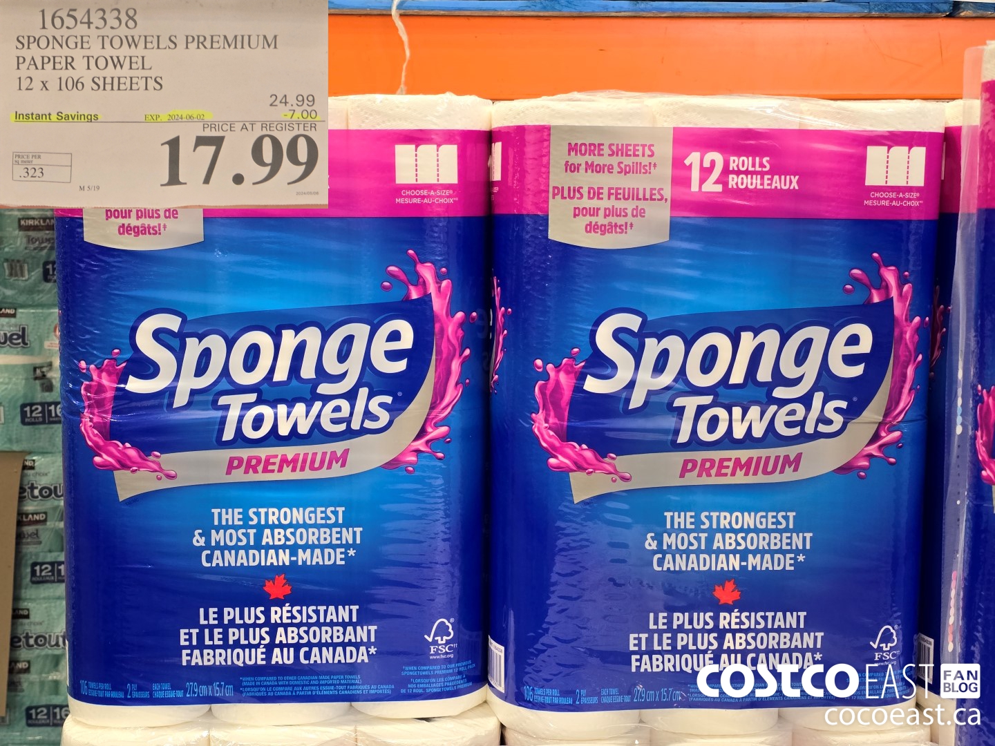 1654338 SPONGE TOWELS PREMIUM PAPER TOWEL 12 x 106 SHEETS ($7.00 INSTANT SAVINGS EXPIRES ON 2024-06-02) $17.99