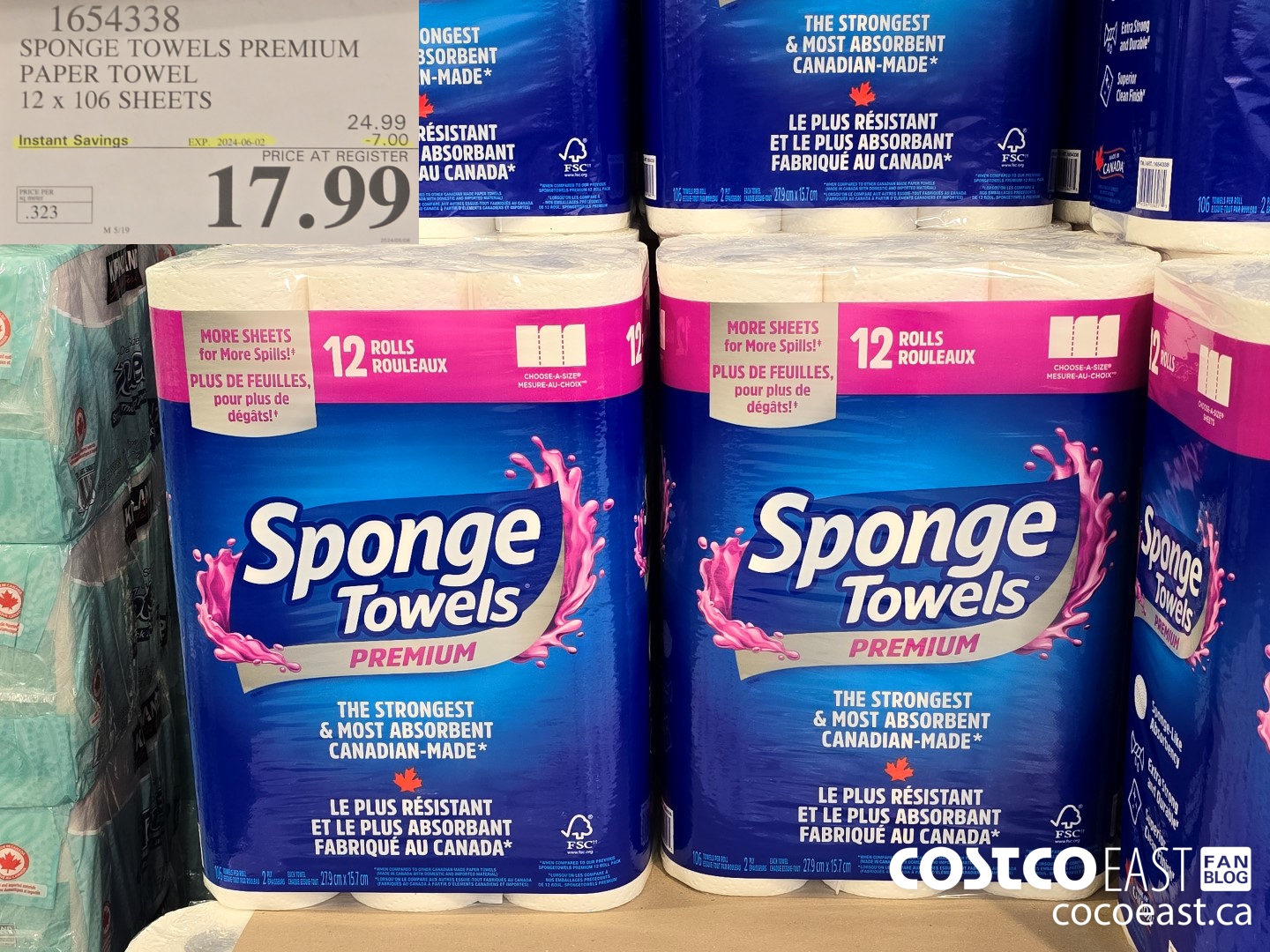 1654338 SPONGE TOWELS PREMIUM PAPER TOWEL 12 x 106 SHEETS ($7.00 INSTANT SAVINGS EXPIRES ON 2024-06-02) $17.99