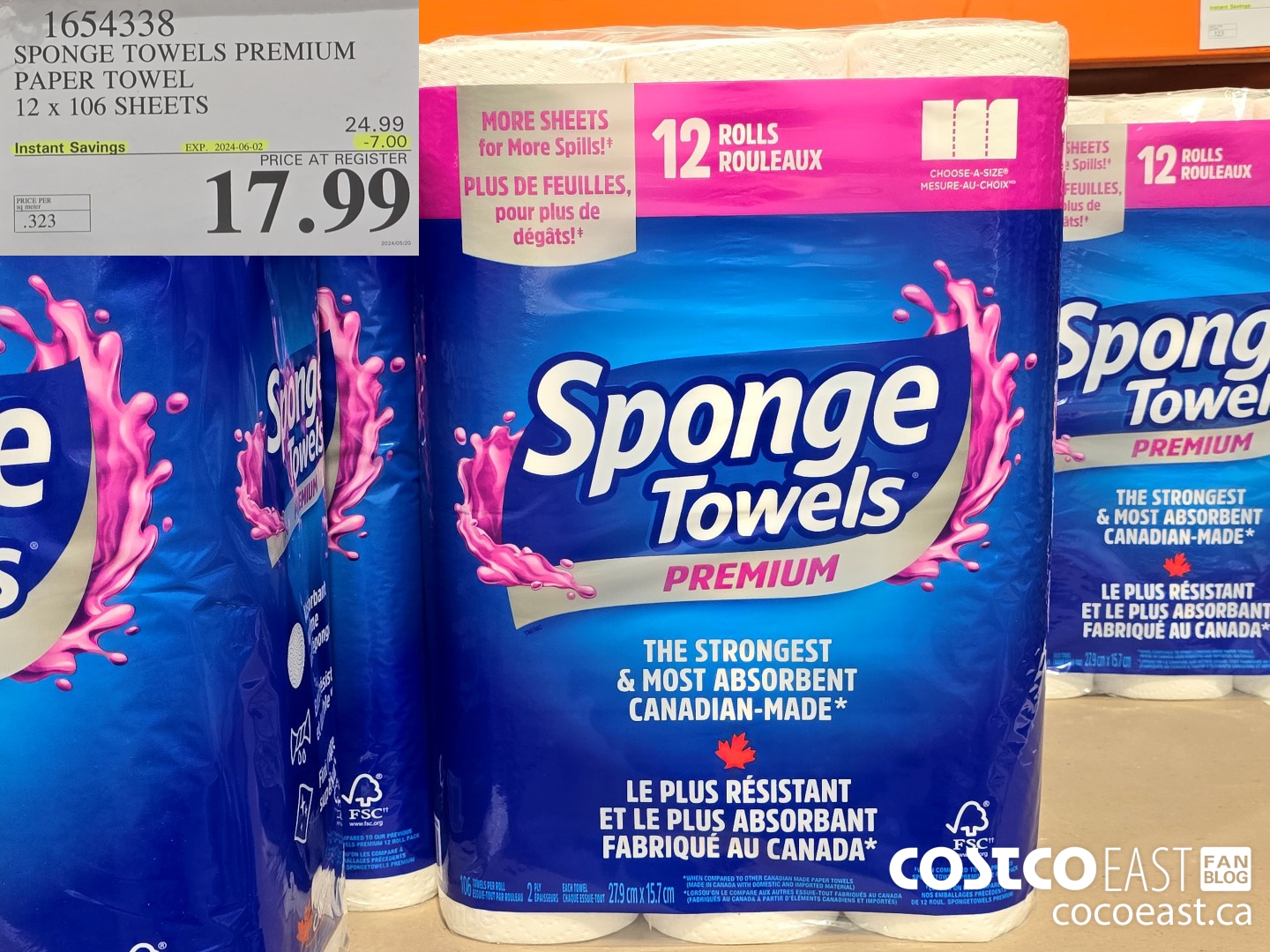 1654338 SPONGE TOWELS PREMIUM PAPER TOWEL 12 x 106 SHEETS ($7.00 INSTANT SAVINGS EXPIRES ON 2024-06-02) $17.99