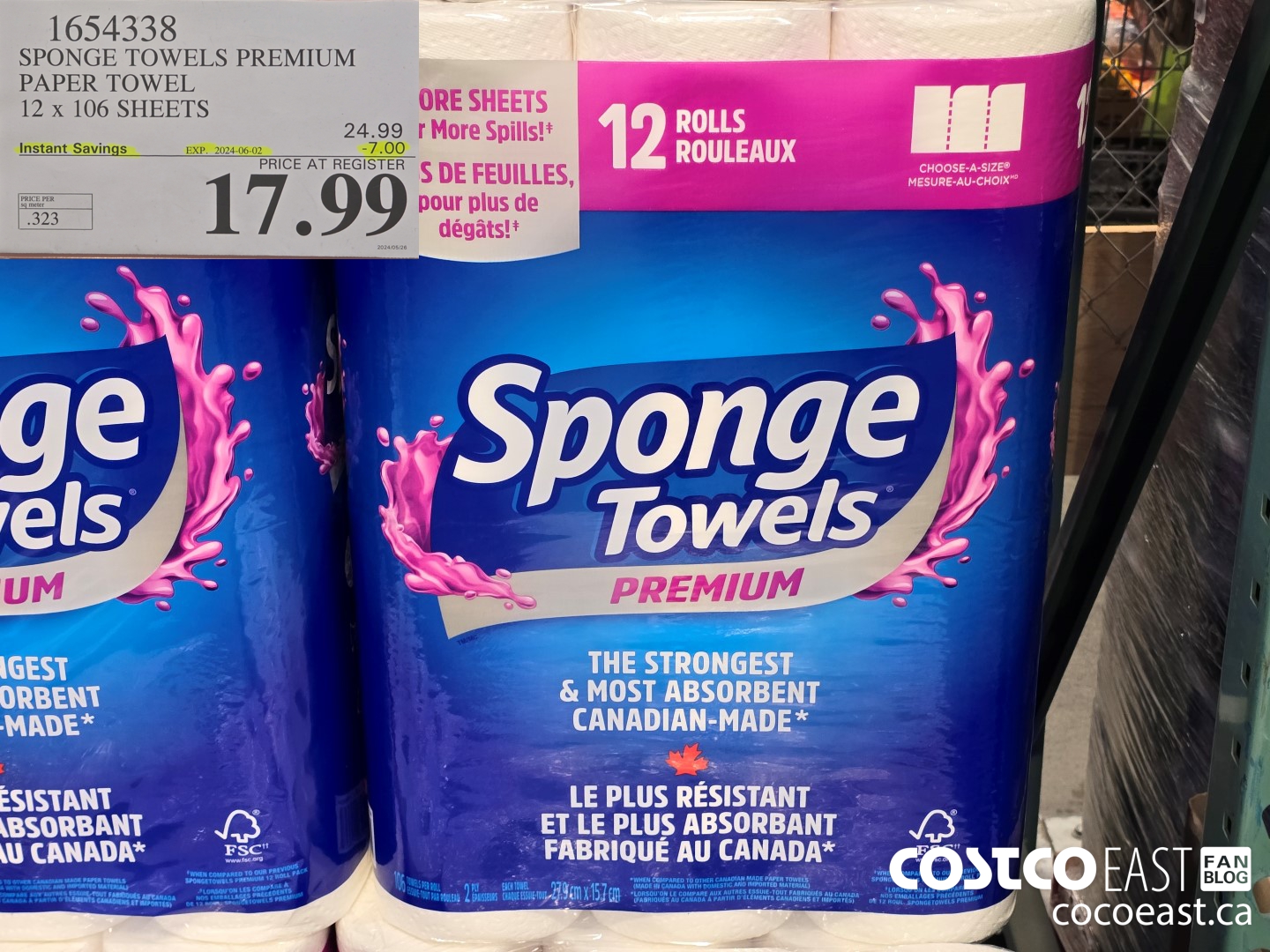 1654338 SPONGE TOWELS PREMIUM PAPER TOWEL 12 x 106 SHEETS ($7.00 INSTANT SAVINGS EXPIRES ON 2024-06-02) $17.99