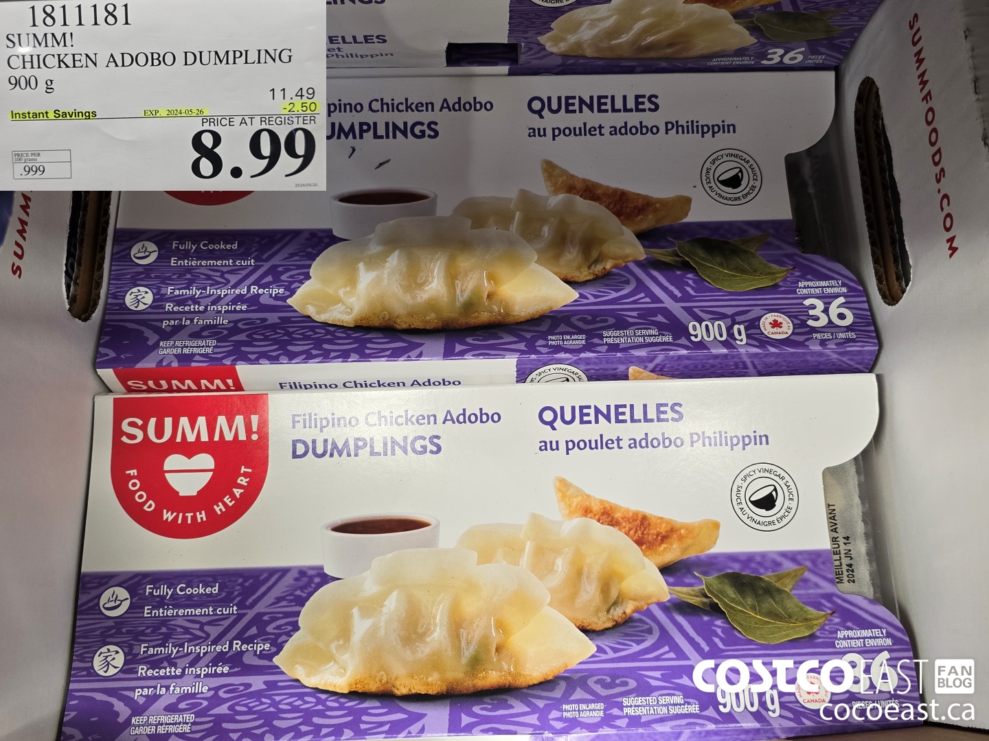 1811181 SUMM! CHICKEN ADOBO DUMPLING 900 G ($2.50 INSTANT SAVINGS EXPIRES ON 2024-05-26) $8.99