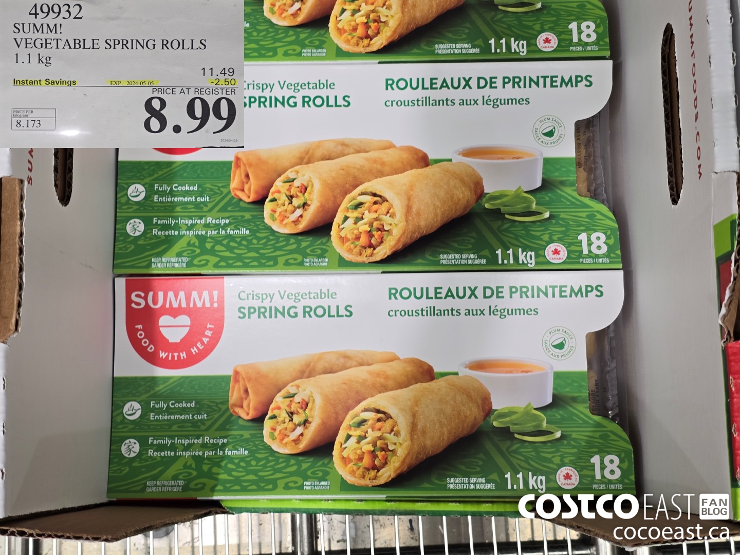 49932 SUMM! VEGETABLE SPRING ROLLS 1.1KG ($2.50 INSTANT SAVINGS EXPIRES ON 2024-05-05) $8.99