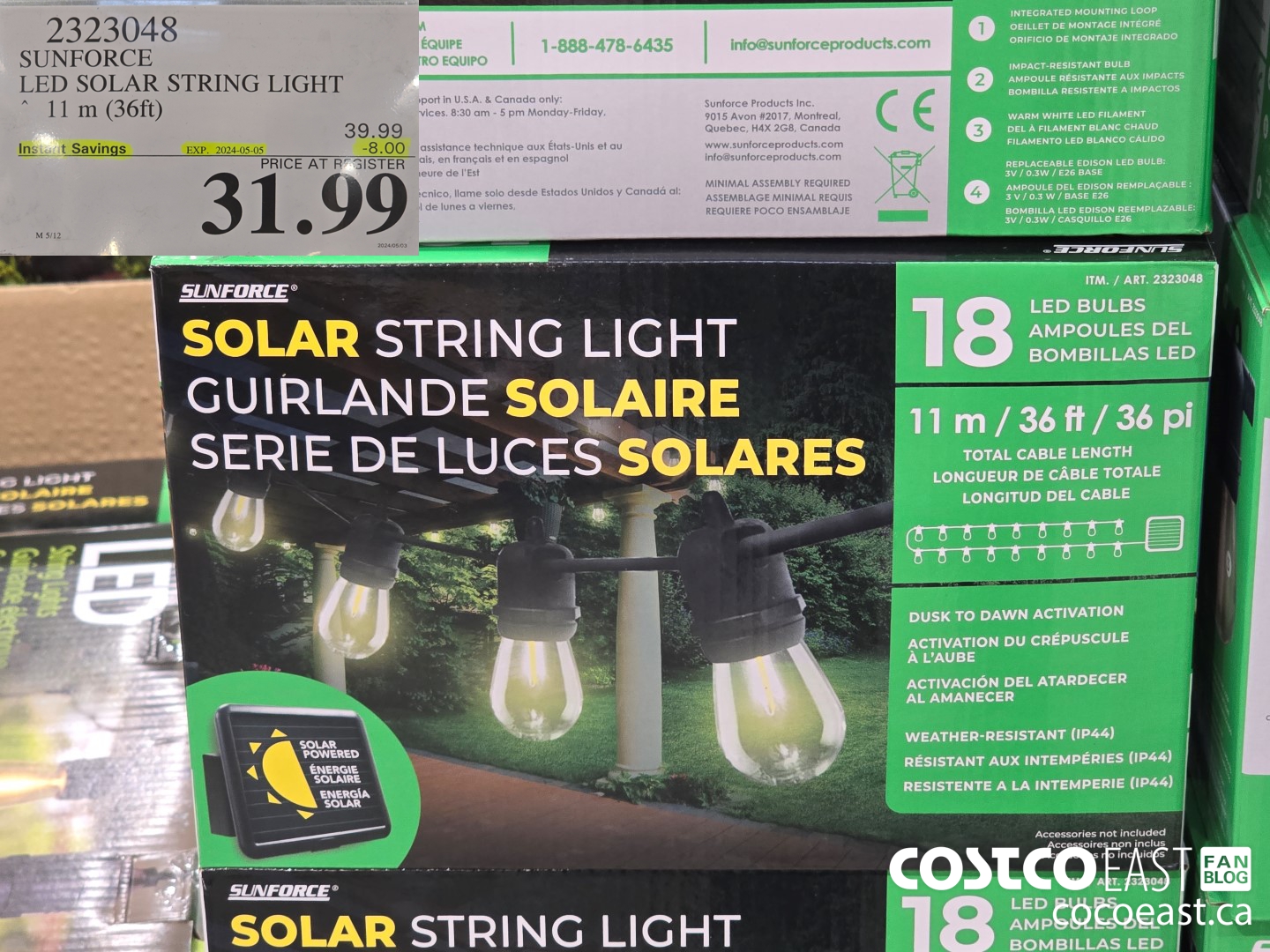 2323048 SUNFORCE LED SOLAR STRING LIGHT 11 M (36 FT) ($8.00 INSTANT SAVINGS EXPIRES ON 2024-05-05) $31.99