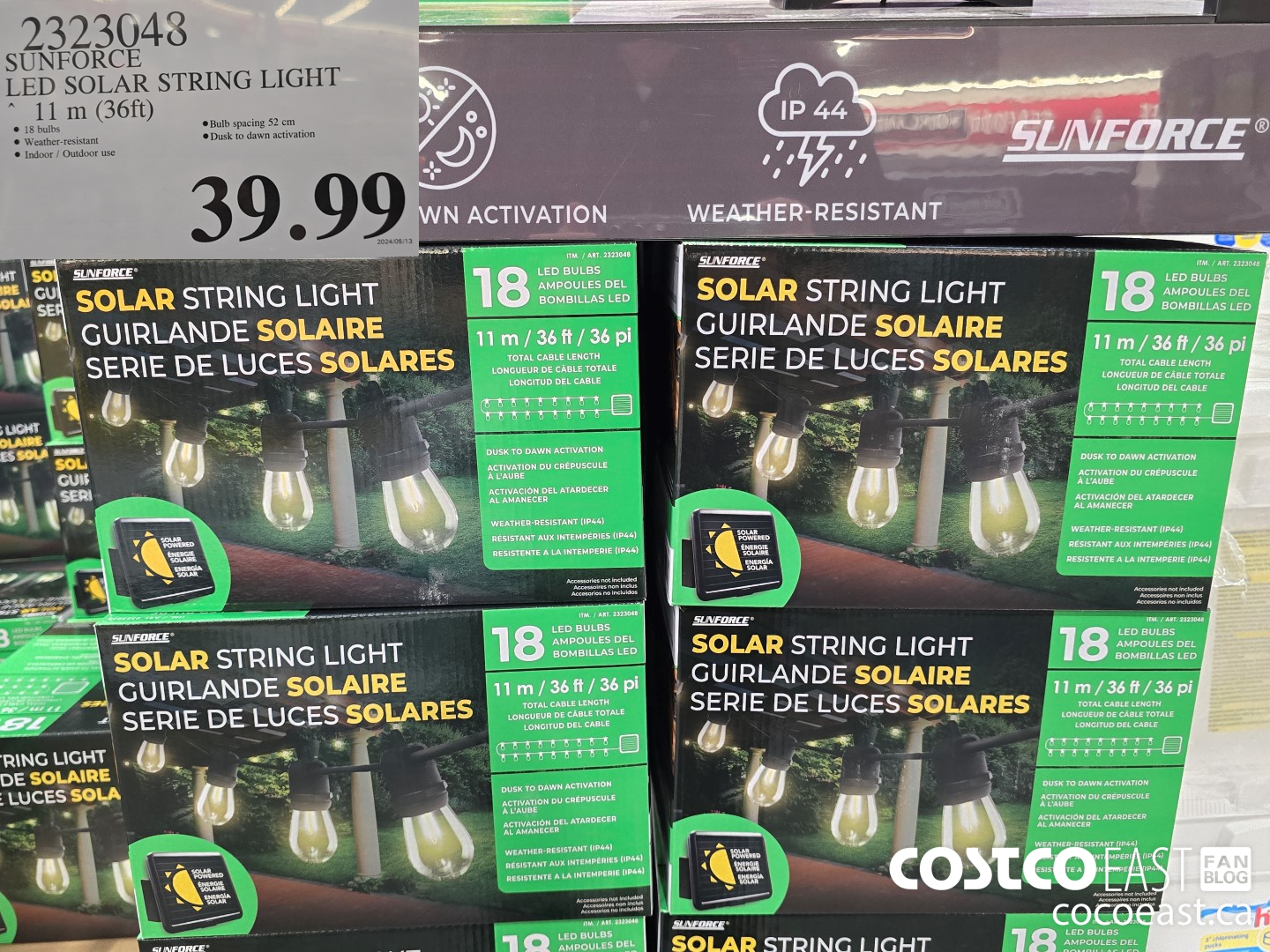 2323048 SUNFORCE LED SOLAR STRING LIGHT 11 M (36 FT) $39.99