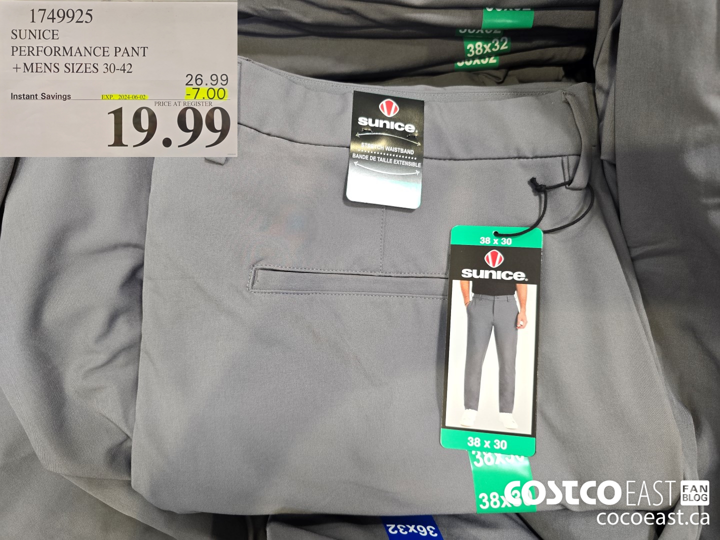 1749925 SUNICE PERFORMANCE PANT + MENS SIZES 30-42 ($7.00 INSTANT SAVINGS EXPIRES ON 2024-06-02) $19.99