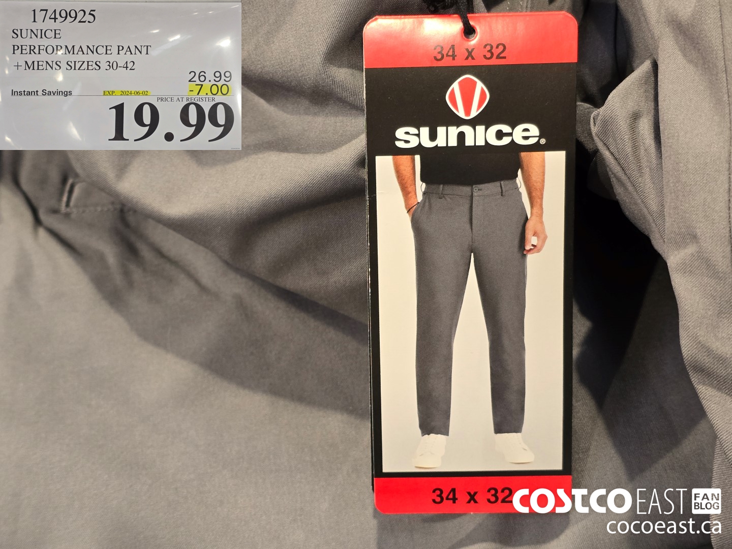 1749925 SUNICE PERFORMANCE PANT + MENS SIZES 30-42 ($7.00 INSTANT SAVINGS EXPIRES ON 2024-06-02) $19.99