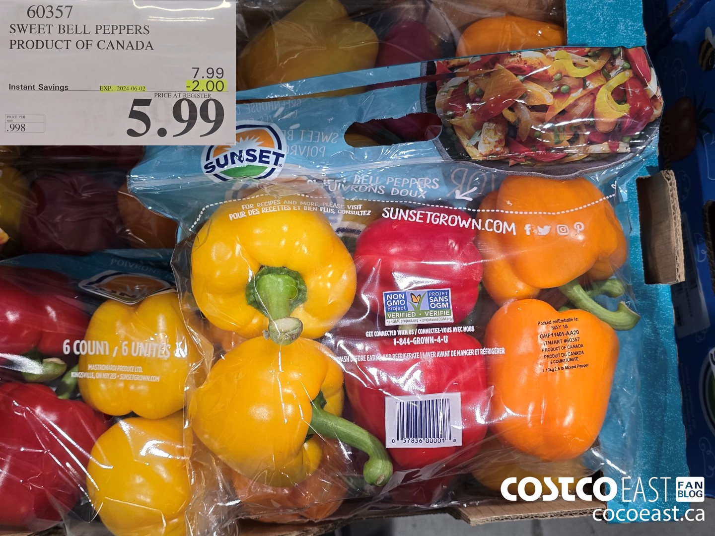 60357 SWEET BELL PEPPERS PRODUCT OF CANADA ($2.00 INSTANT SAVINGS EXPIRES ON 2024-06-02) $5.99