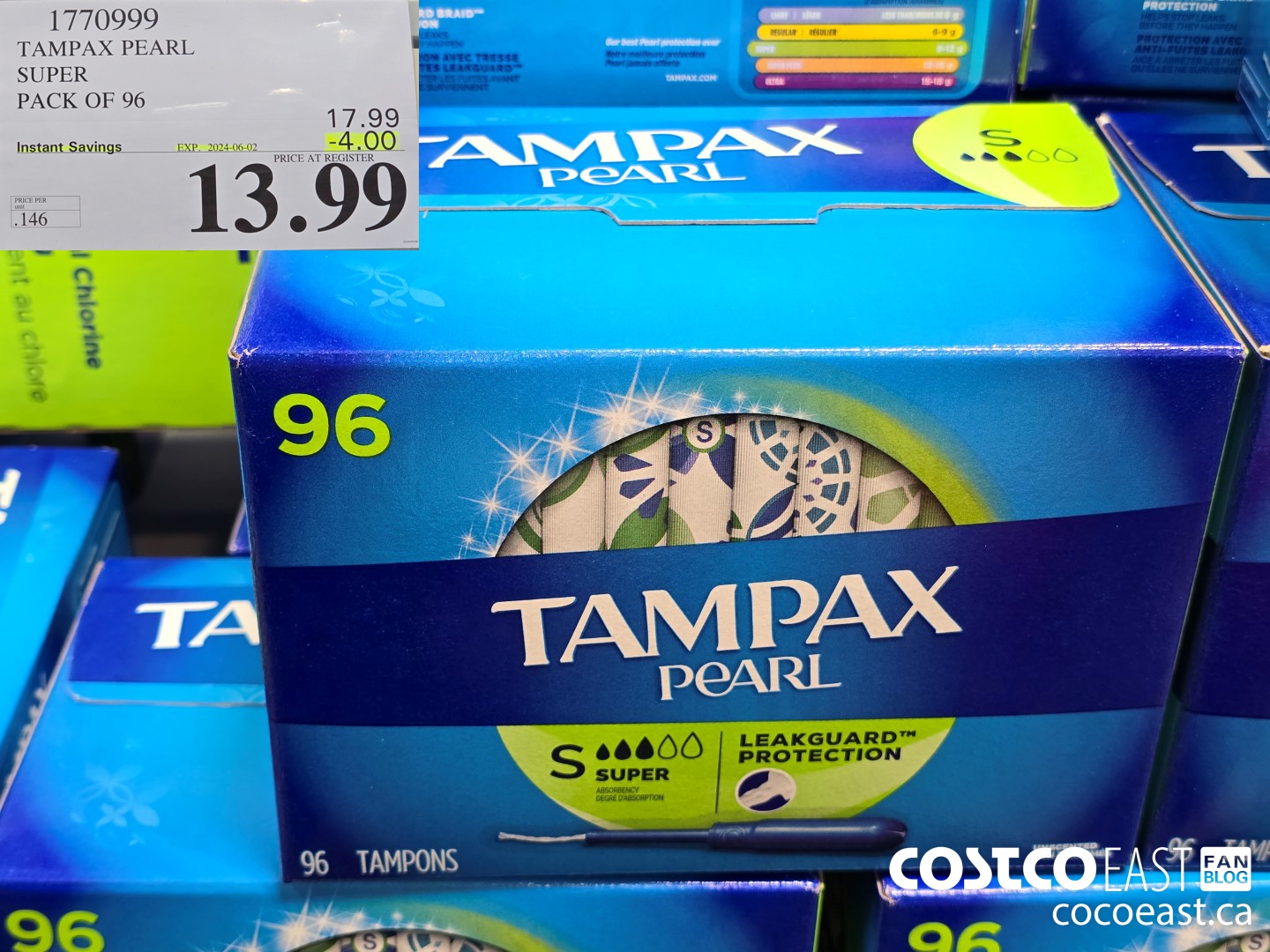 1770999 TAMPAX PEARL SUPER PACK OF 96 ($4.00 INSTANT SAVINGS EXPIRES ON 2024-06-02) $13.99