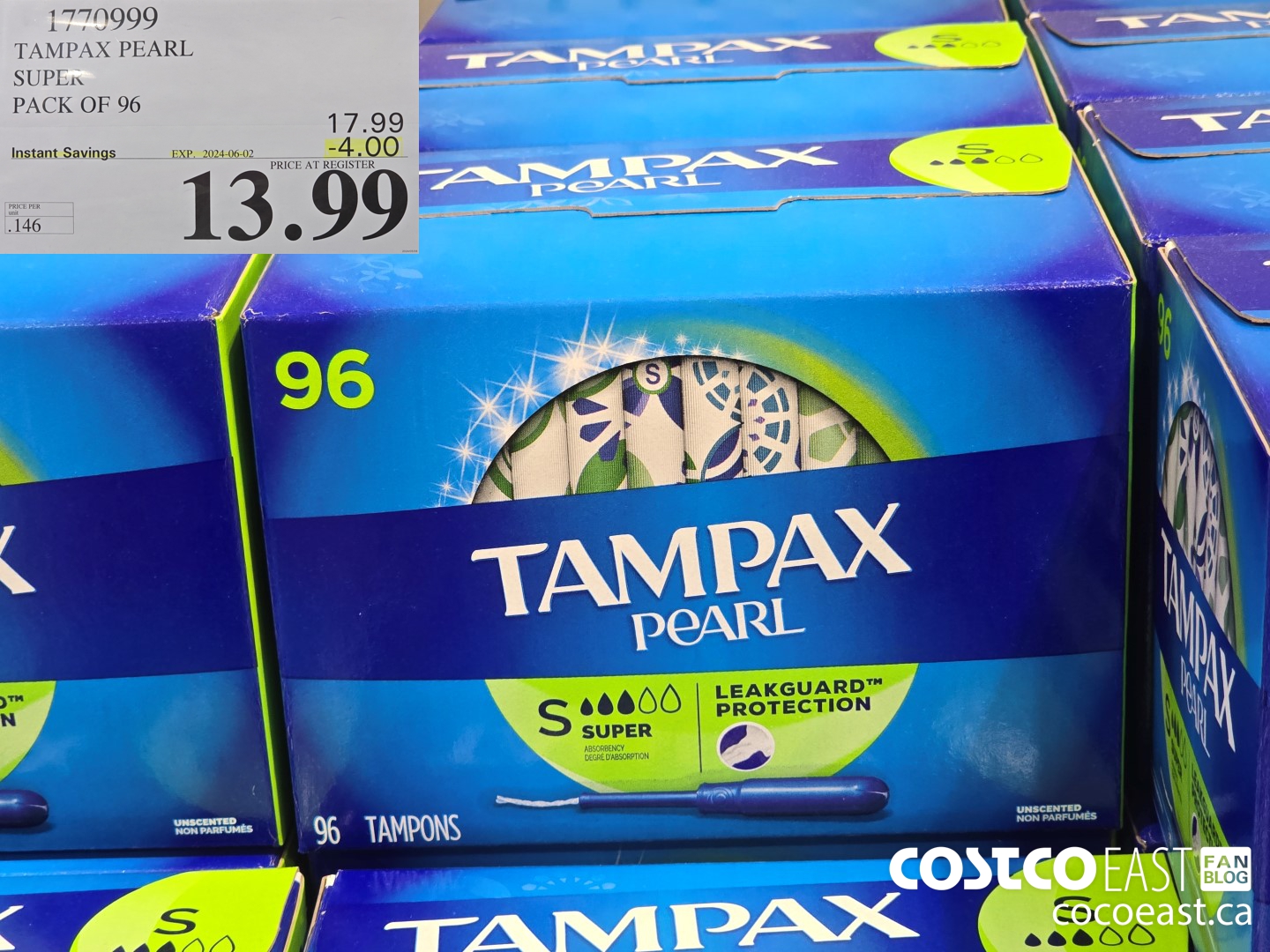 170999 TAMPAX PEARL SUPER PACK OF 96 ($4.00 INSTANT SAVINGS EXPIRES ON 2024-06-02) $13.99