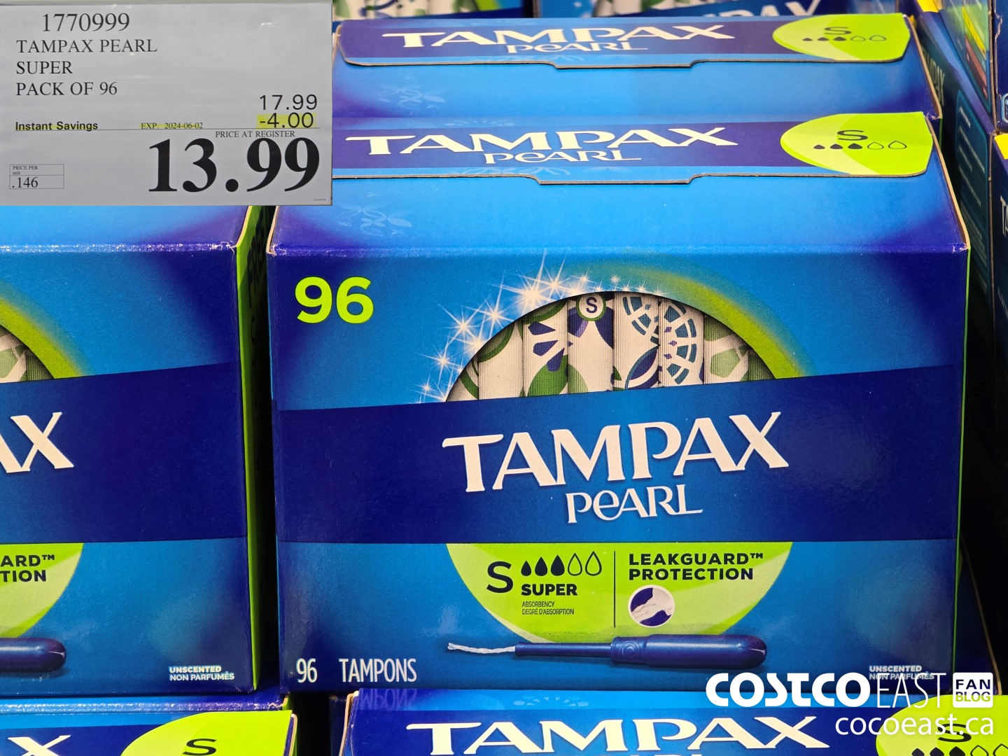 1770999 TAMPAX PEARL SUPER PACK OF 96 ($4.00 INSTANT SAVINGS EXPIRES ON 2024-06-02) $13.99