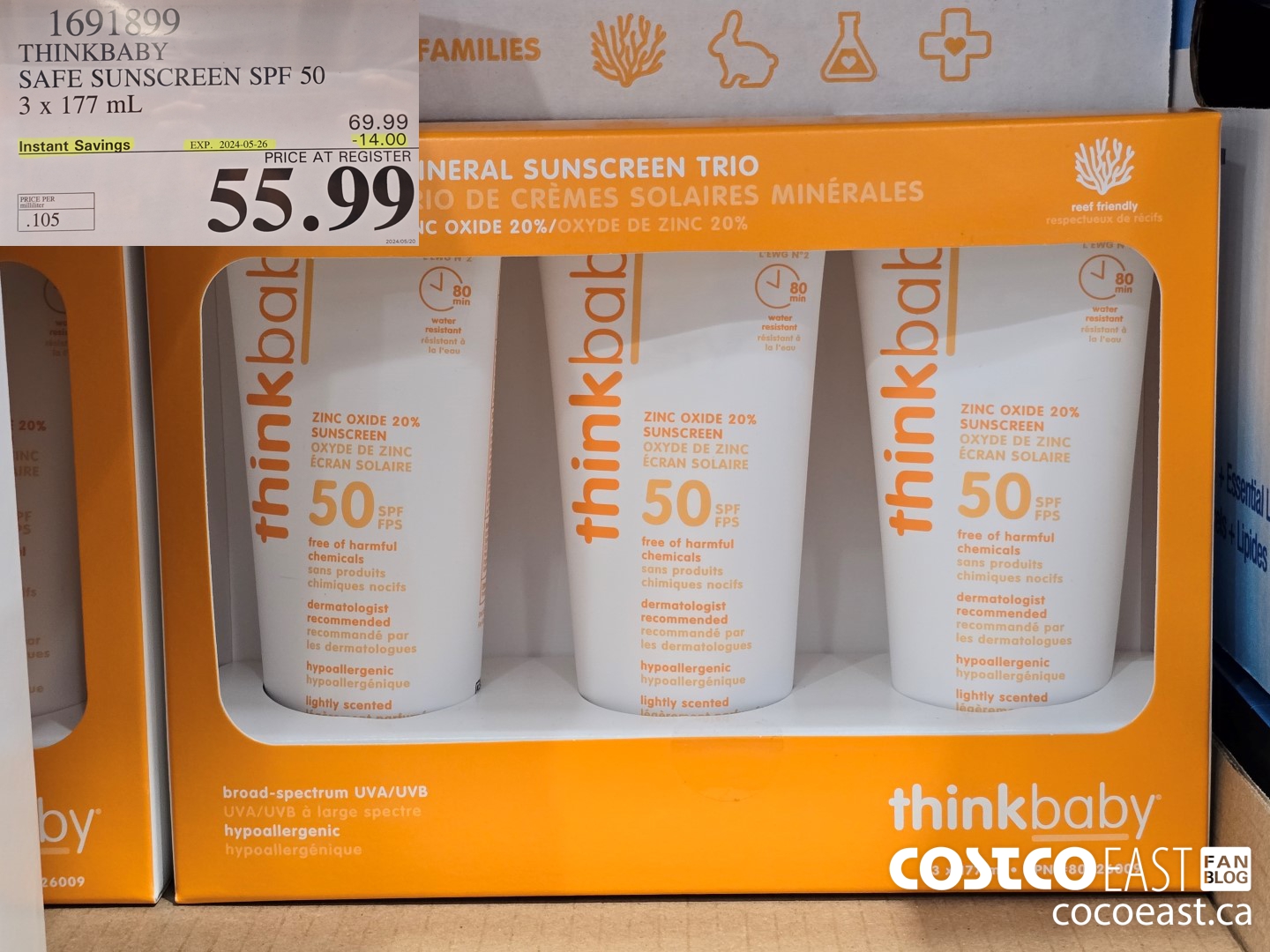 1691899 THINKBABY SAFE SUNSCREEN SPF 50 3 X 177 ML ($14.00 INSTANT SAVINGS EXPIRES ON 2024-05-26) $55.99