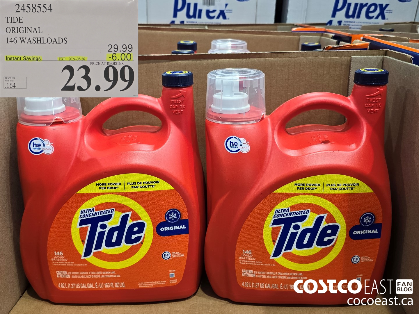 2458554 TIDE ORIGINAL 146 WASHLOADS ($6.00 INSTANT SAVINGS EXPIRES ON 2024-05-26) $23.99