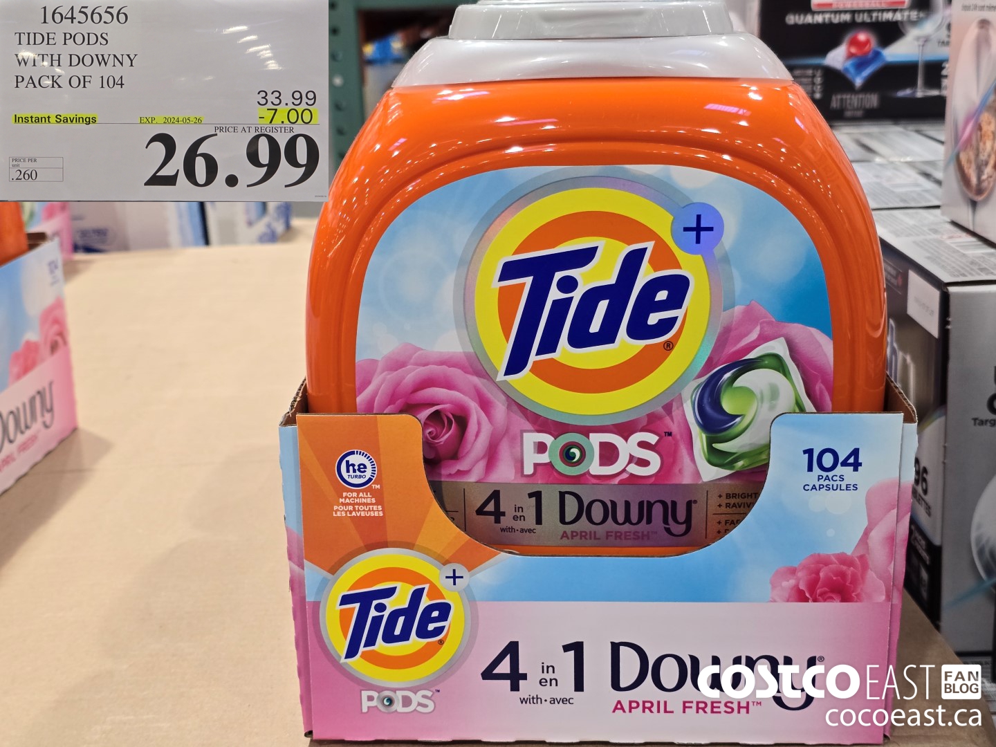 1645656 TIDE PODS WITH DOWNY PACK OF 104 ($7.00 INSTANT SAVINGS EXPIRES ON 2024-05-26) $26.99