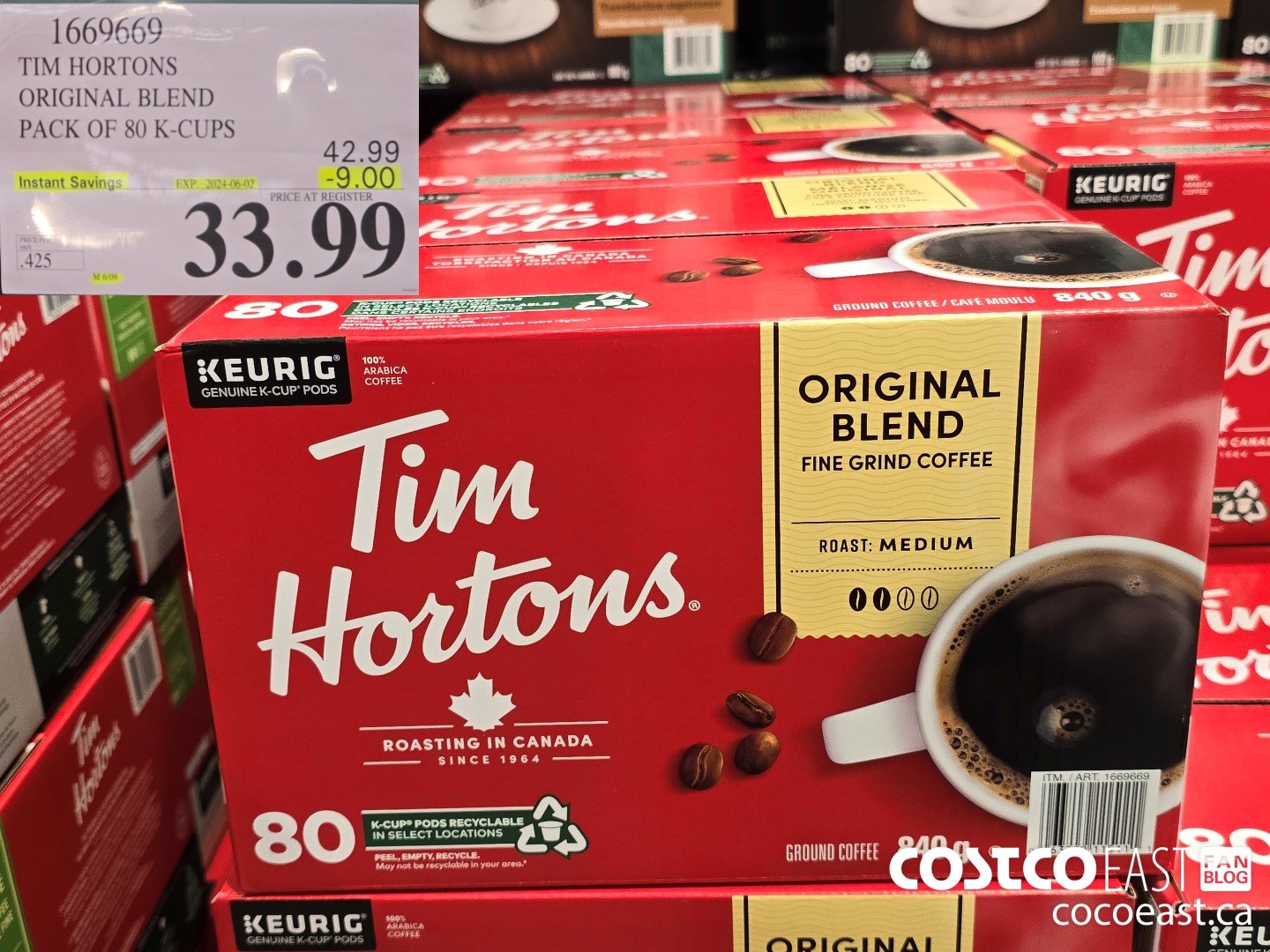 1669669 TIM HORTONS ORIGINAL BLEND PACK OF 80 K-CUPS ($9.00 INSTANT SAVINGS EXPIRES ON 2024-06-02) $33.99